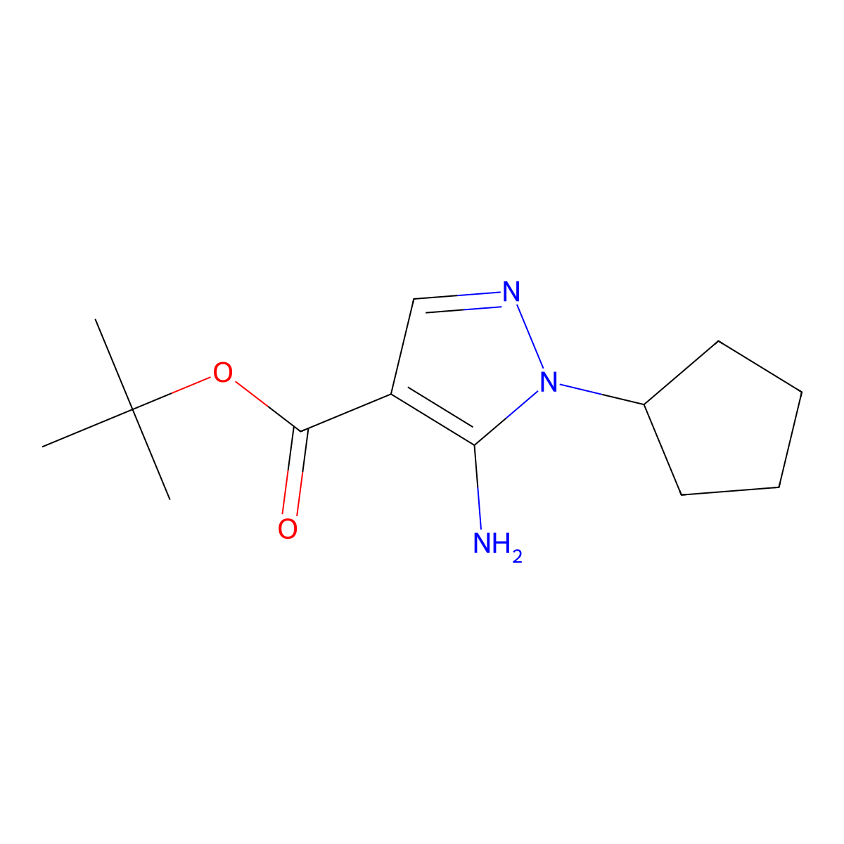 tert-butyl 5-amino-1-cyclopentyl-1H-pyrazole-4-carboxylate molecular structure, CAS 2248361-06-8