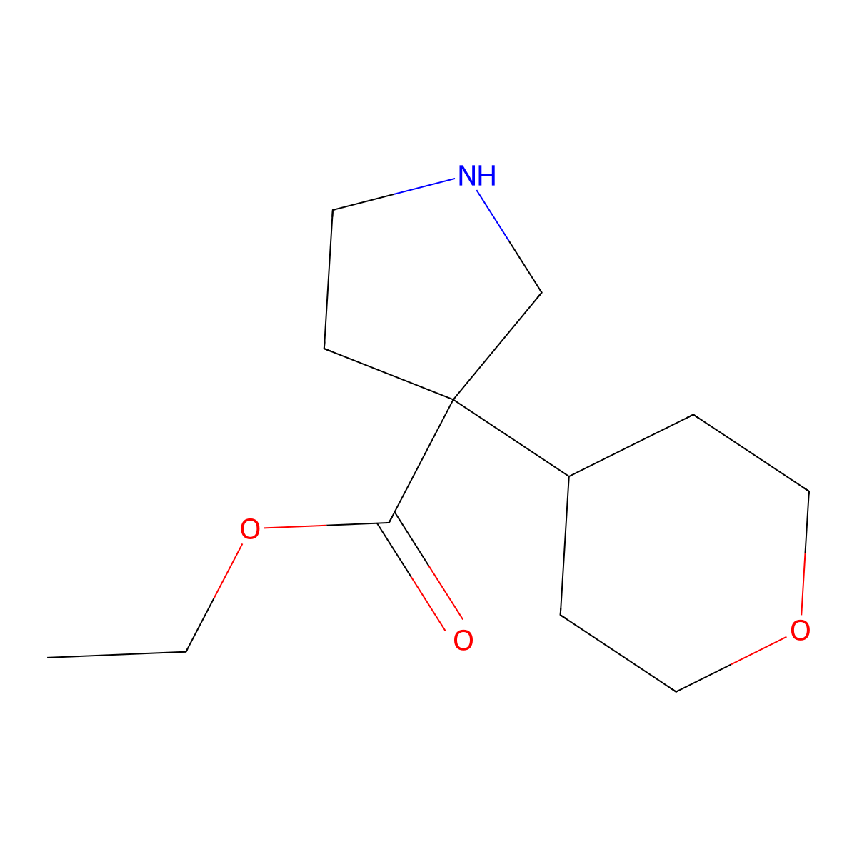 Ethyl 3-(oxan-4-yl)pyrrolidine-3-carboxylate molecular structure, CAS 2248362-86-7