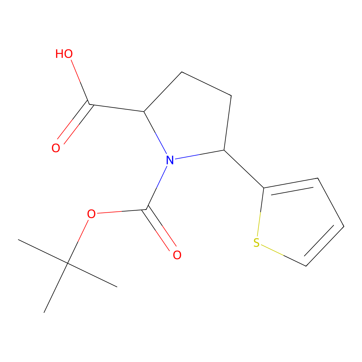 1-[(Tert-butoxy)carbonyl]-5-(thiophen-2-yl)pyrrolidine-2-carboxylic acid molecular structure, CAS 2248363-55-3