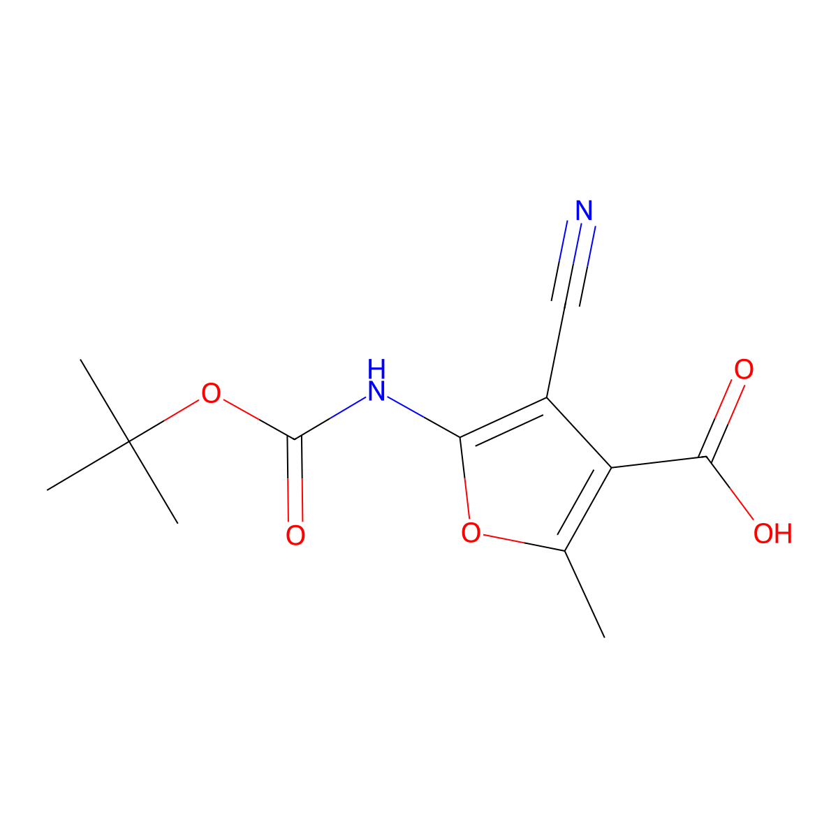 5-{[(Tert-butoxy)carbonyl]amino}-4-cyano-2-methylfuran-3-carboxylic acid molecular structure, CAS 2248370-76-3