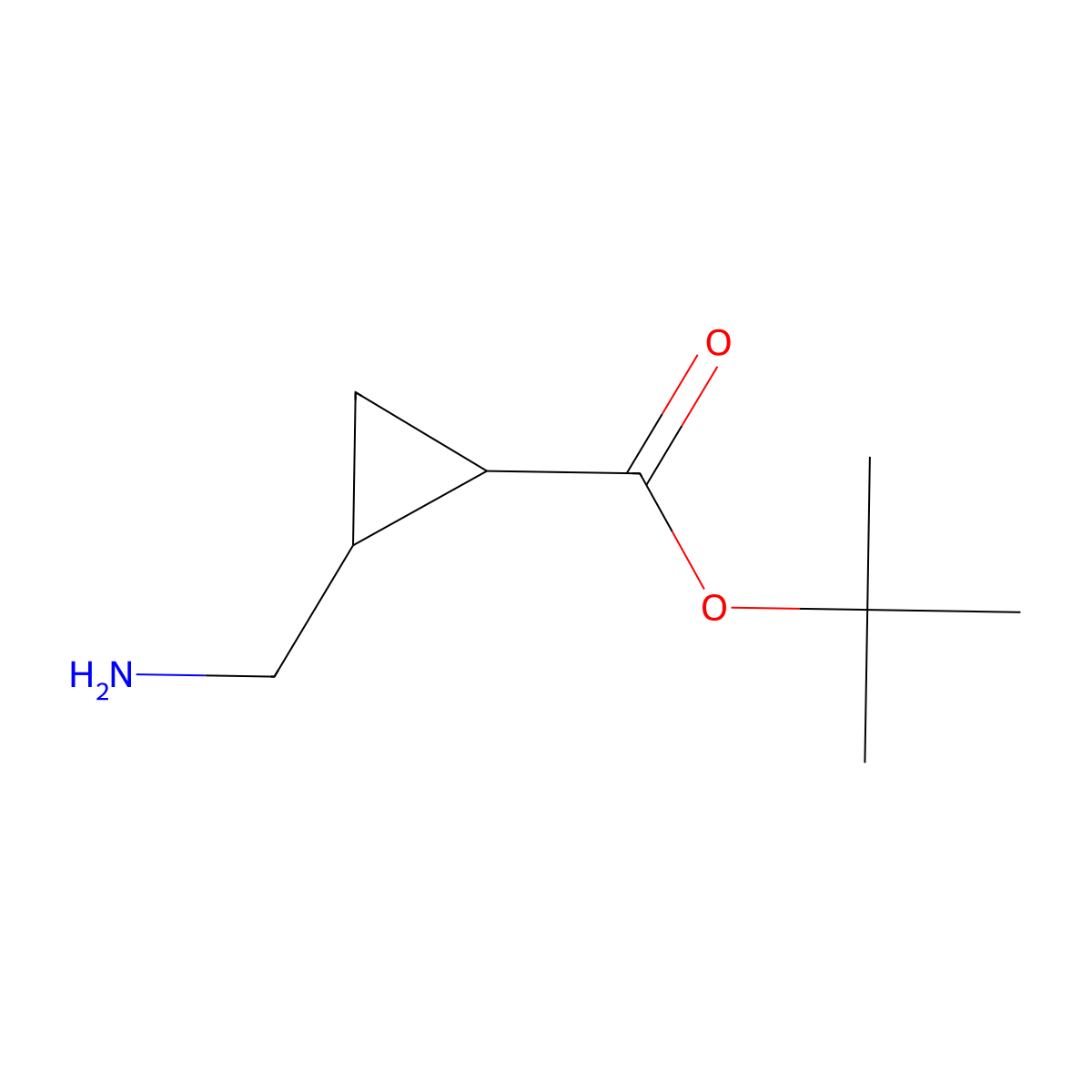 rac-tert-butyl (1R,2S)-2-(aminomethyl)cyclopropane-1-carboxylate molecular structure, CAS 2248370-83-2