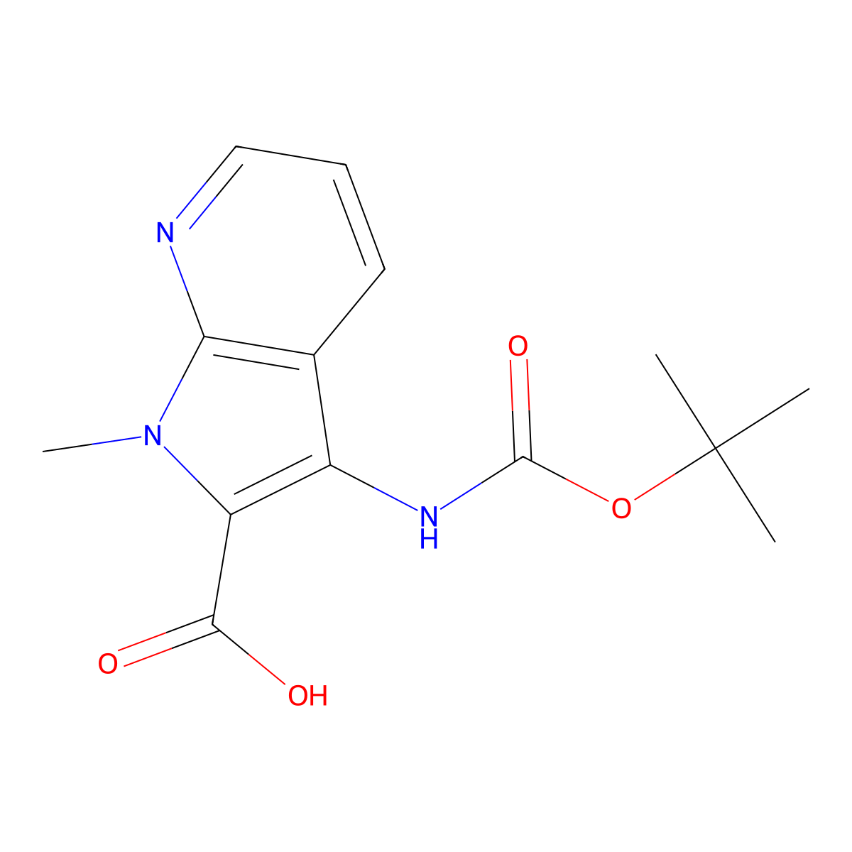 3-{[(tert-butoxy)carbonyl]amino}-1-methyl-1H-pyrrolo[2,3-b]pyridine-2-carboxylic acid molecular structure, CAS 2248372-87-2