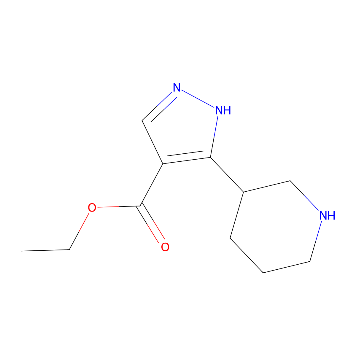 Ethyl 5-piperidin-3-yl-1H-pyrazole-4-carboxylate molecular structure, CAS 2248374-57-2