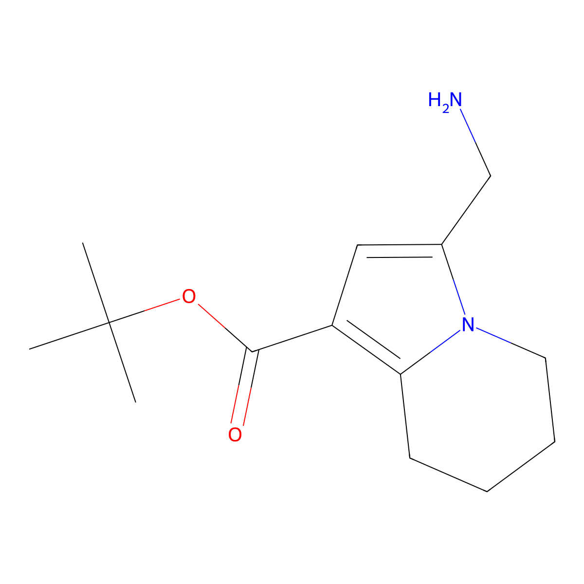 Tert-butyl 3-(aminomethyl)-5,6,7,8-tetrahydroindolizine-1-carboxylate molecular structure, CAS 2248374-71-0