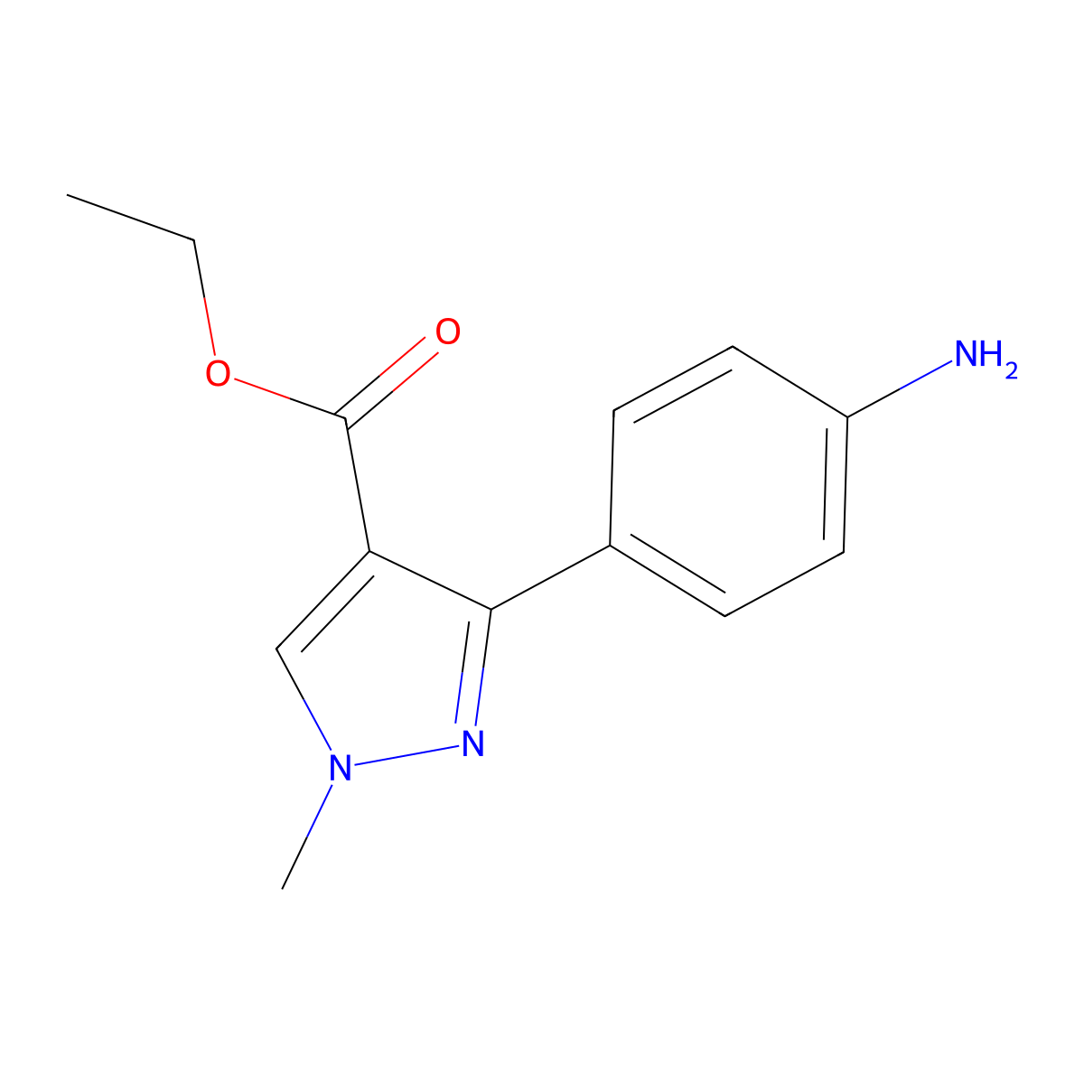 ethyl 3-(4-aminophenyl)-1-methyl-1H-pyrazole-4-carboxylate molecular structure, CAS 2248374-89-0