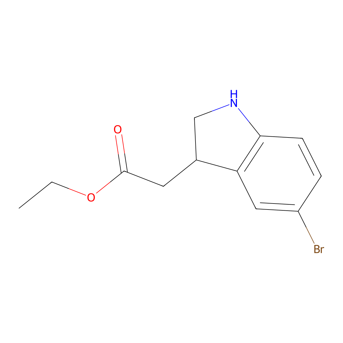 ethyl 2-(5-bromo-2,3-dihydro-1H-indol-3-yl)acetate molecular structure, CAS 2248377-65-1