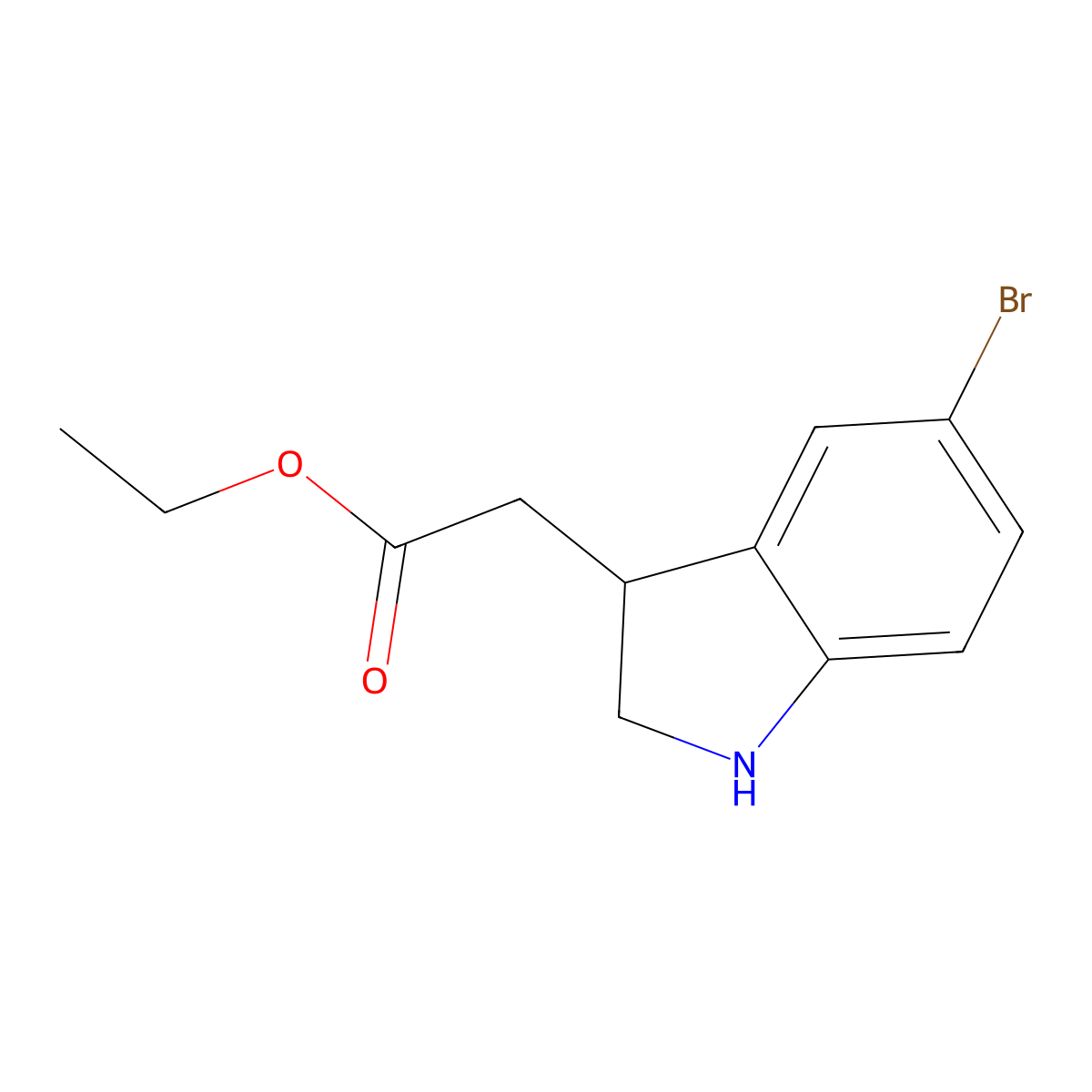 ethyl 2-(5-bromo-2,3-dihydro-1H-indol-3-yl)acetate molecular structure, CAS 2248377-65-1