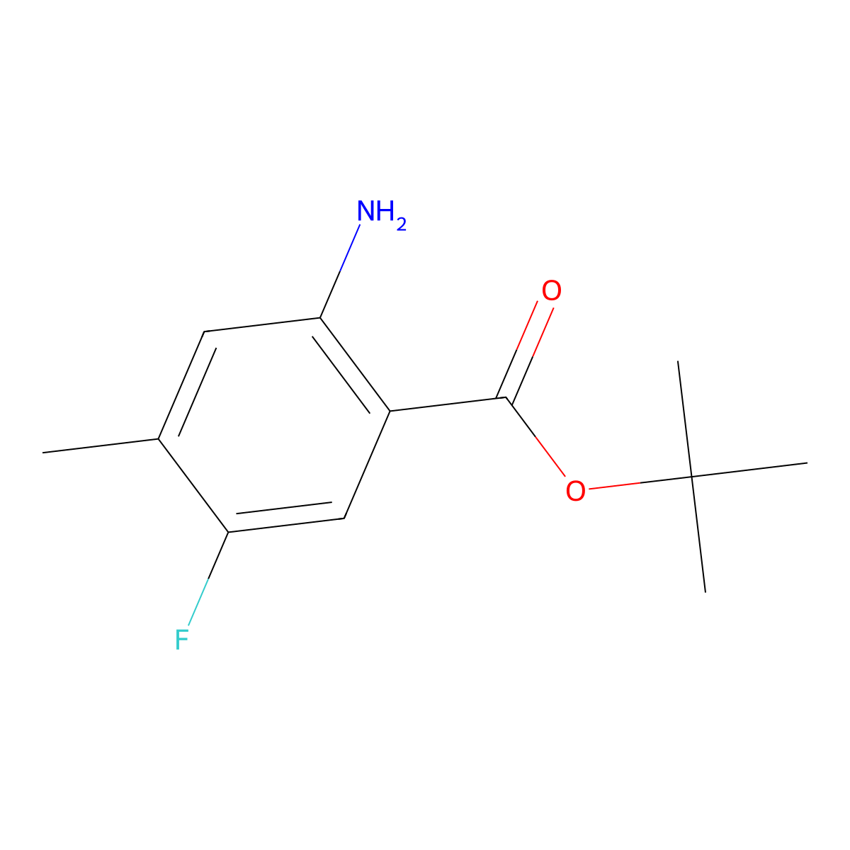 Tert-butyl 2-amino-5-fluoro-4-methylbenzoate molecular structure, CAS 2248379-14-6