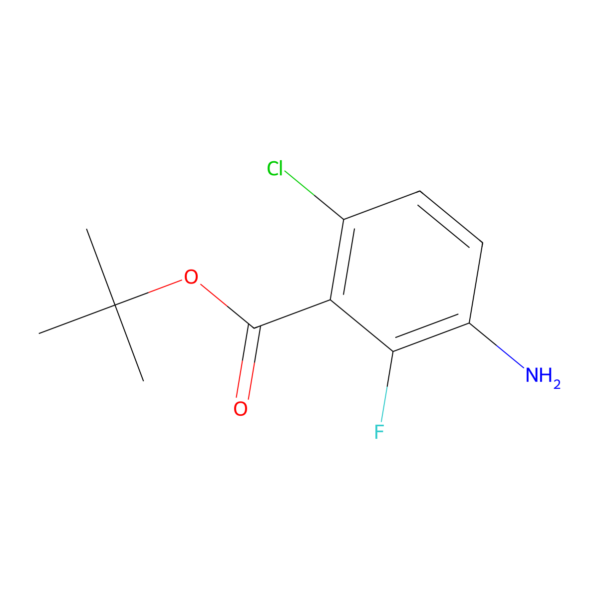 Tert-butyl 3-amino-6-chloro-2-fluorobenzoate molecular structure, CAS 2248379-76-0