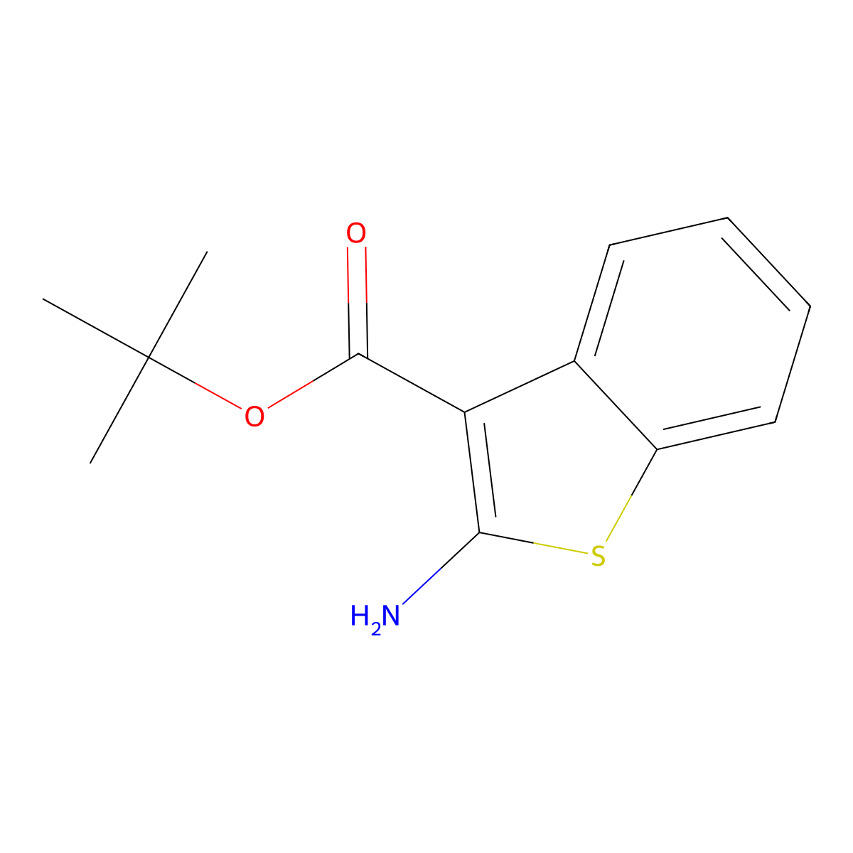 Tert-butyl 2-amino-1-benzothiophene-3-carboxylate molecular structure, CAS 2248380-15-4