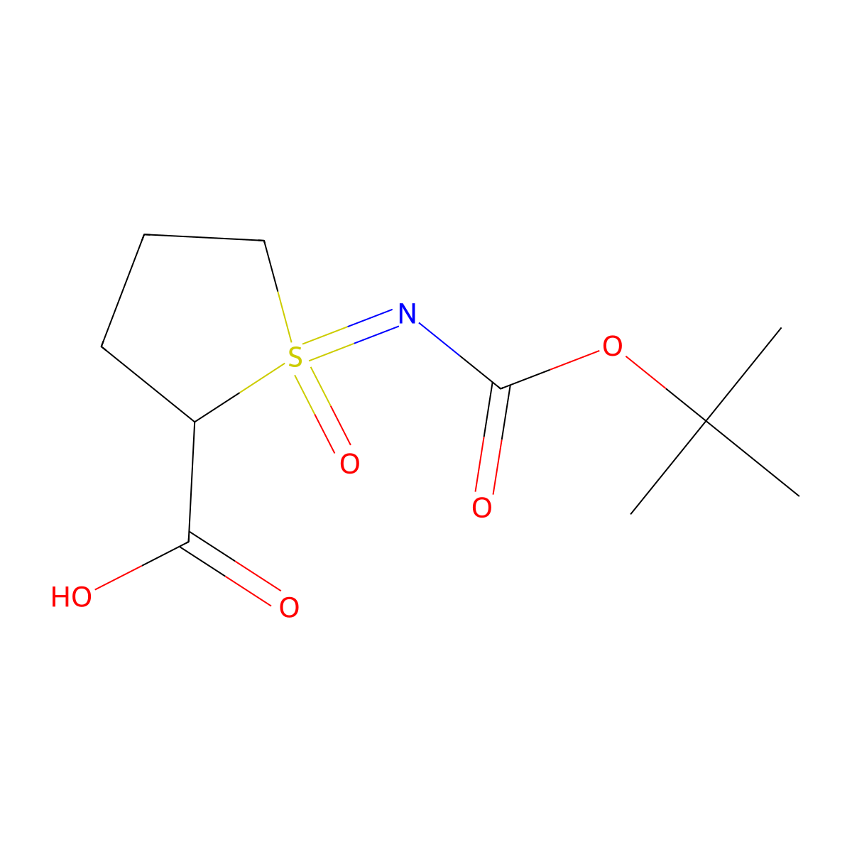 1-{[(Tert-butoxy)carbonyl]imino}-1-oxo-1lambda6-thiolane-2-carboxylic acid molecular structure, CAS 2248382-59-2