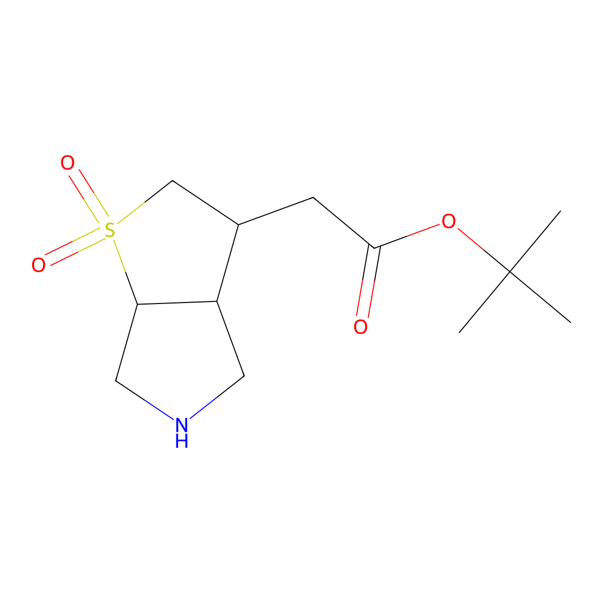 rac-tert-butyl 2-[(3R,3aR,6aR)-1,1-dioxo-hexahydro-2H-1lambda6-thieno[2,3-c]pyrrol-3-yl]acetate molecular structure, CAS 2248382-97-8