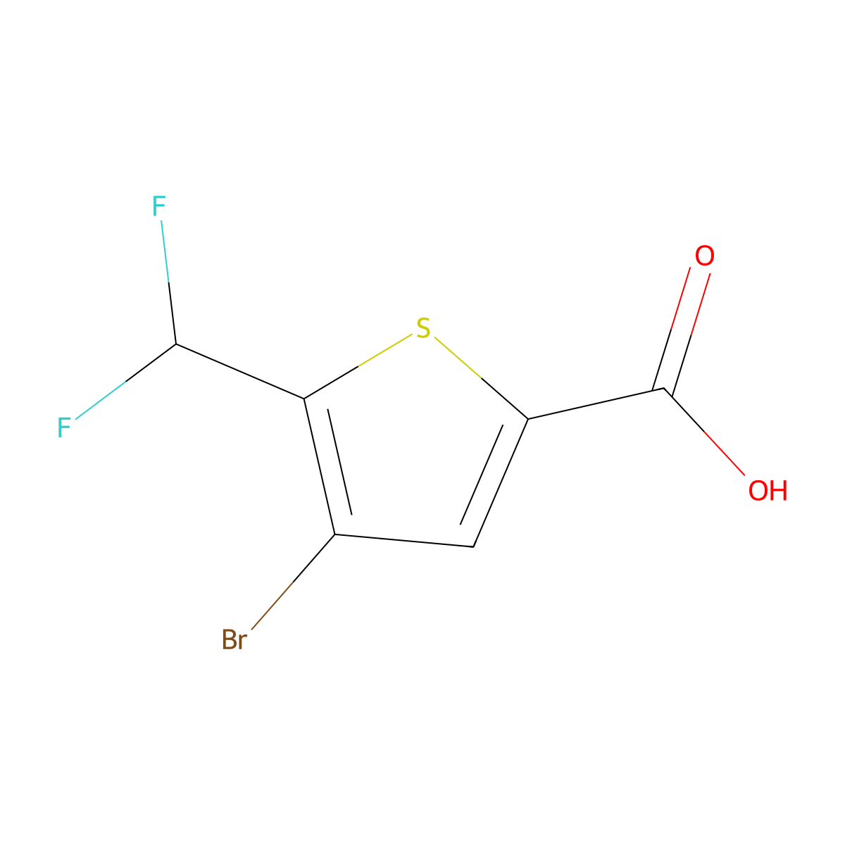 4-Bromo-5-(difluoromethyl)thiophene-2-carboxylic acid molecular structure, CAS 2248383-25-5