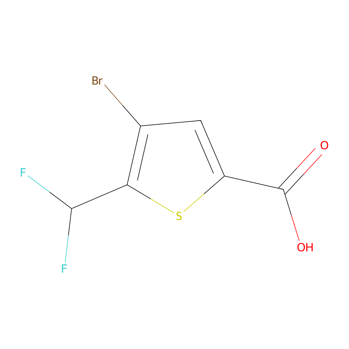 4-Bromo-5-(difluoromethyl)thiophene-2-carboxylic acid molecular structure, CAS 2248383-25-5