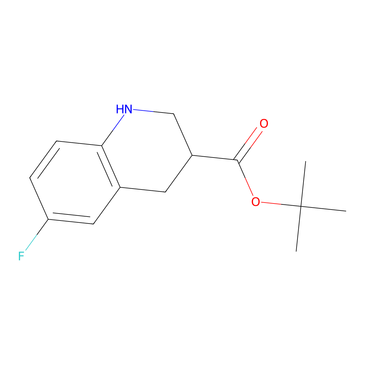 Tert-butyl 6-fluoro-1,2,3,4-tetrahydroquinoline-3-carboxylate molecular structure, CAS 2248385-40-0