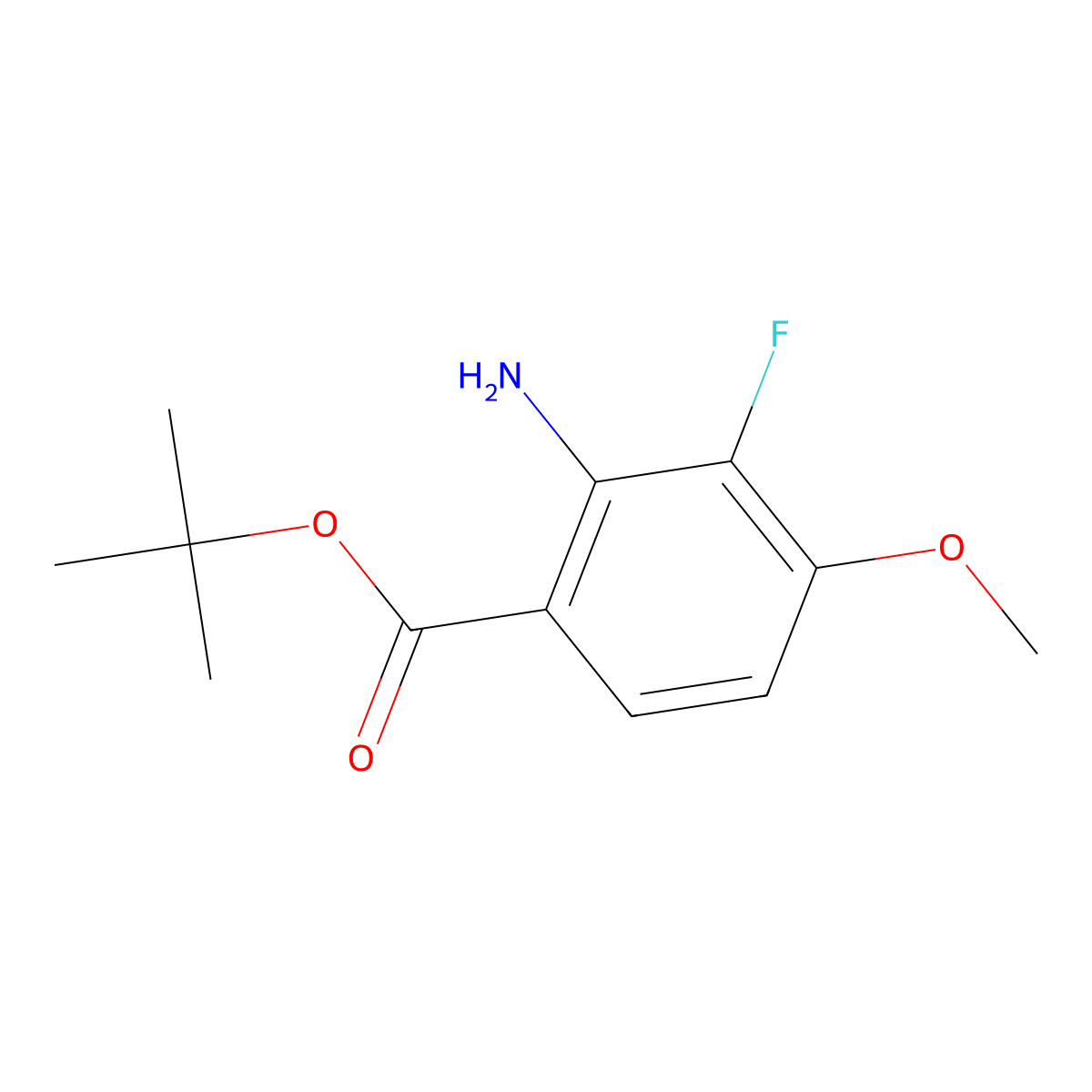 Tert-butyl 2-amino-3-fluoro-4-methoxybenzoate molecular structure, CAS 2248386-47-0