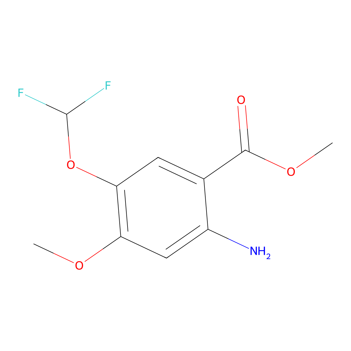 Methyl 2-amino-5-(difluoromethoxy)-4-methoxybenzoate molecular structure, CAS 2248386-73-2