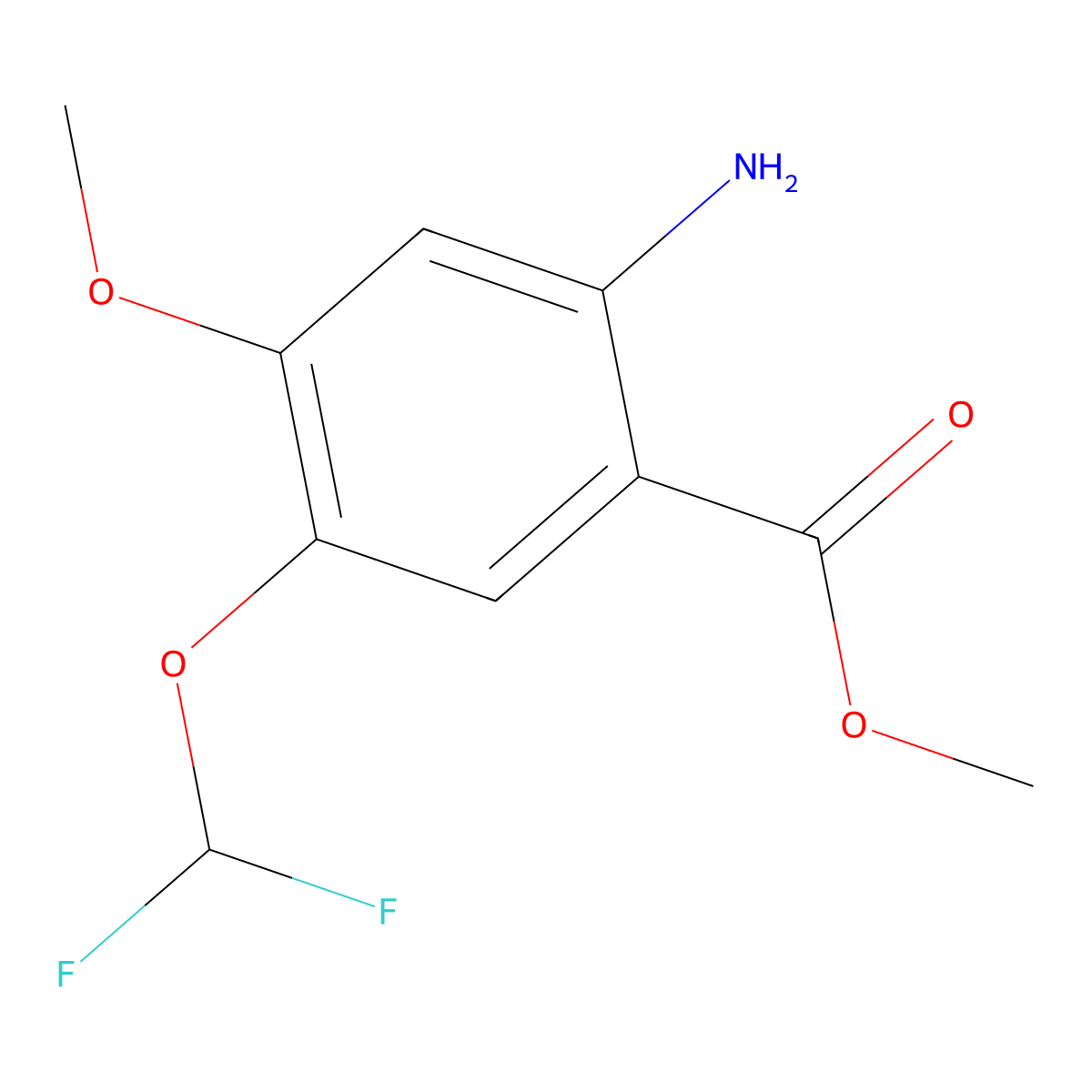 Methyl 2-amino-5-(difluoromethoxy)-4-methoxybenzoate molecular structure, CAS 2248386-73-2