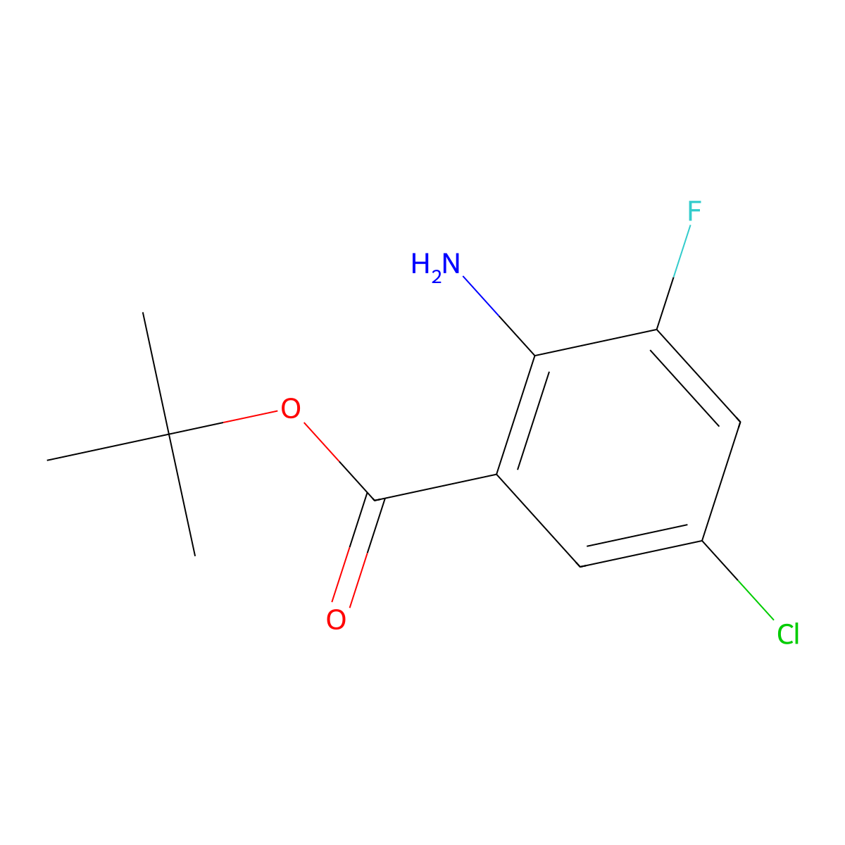 Tert-butyl 2-amino-5-chloro-3-fluorobenzoate molecular structure, CAS 2248387-48-4