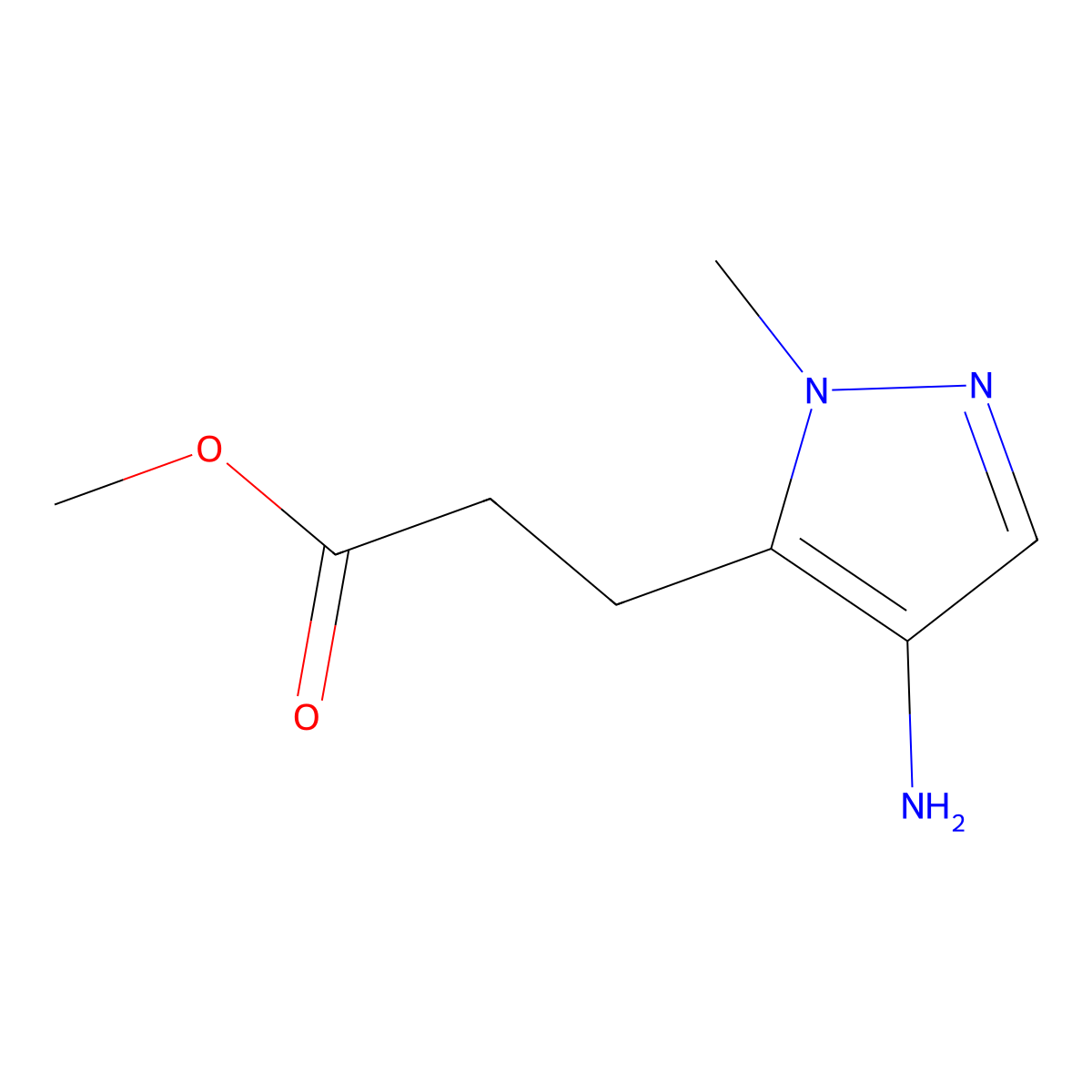 methyl 3-(4-amino-1-methyl-1H-pyrazol-5-yl)propanoate molecular structure, CAS 2248388-42-1