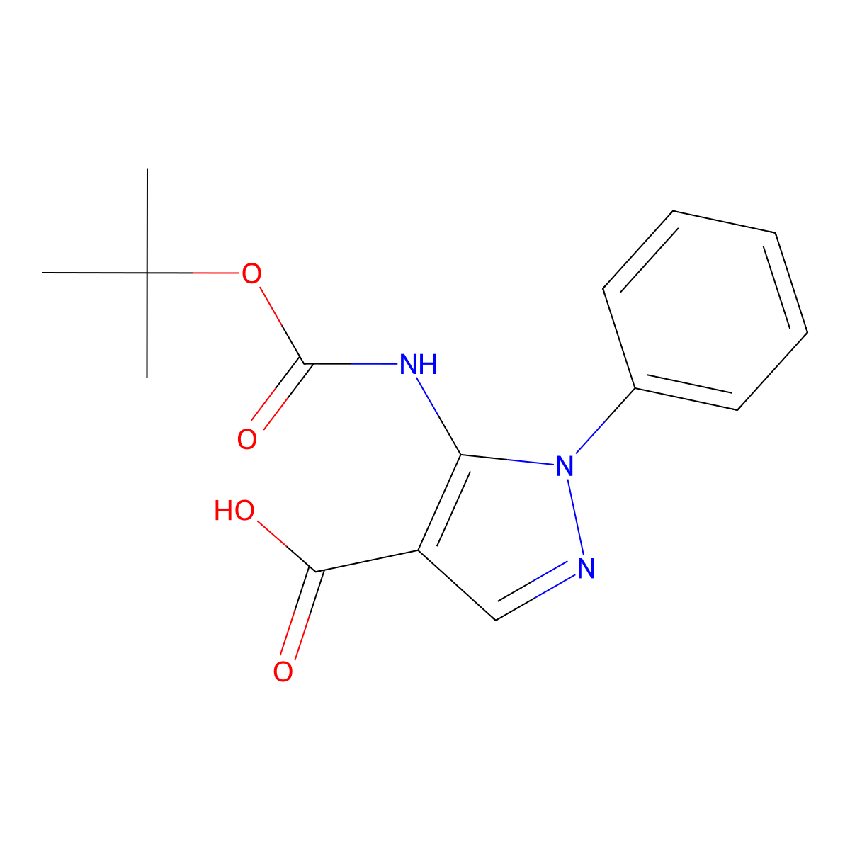 5-{[(tert-butoxy)carbonyl]amino}-1-phenyl-1H-pyrazole-4-carboxylic acid molecular structure, CAS 2248388-81-8