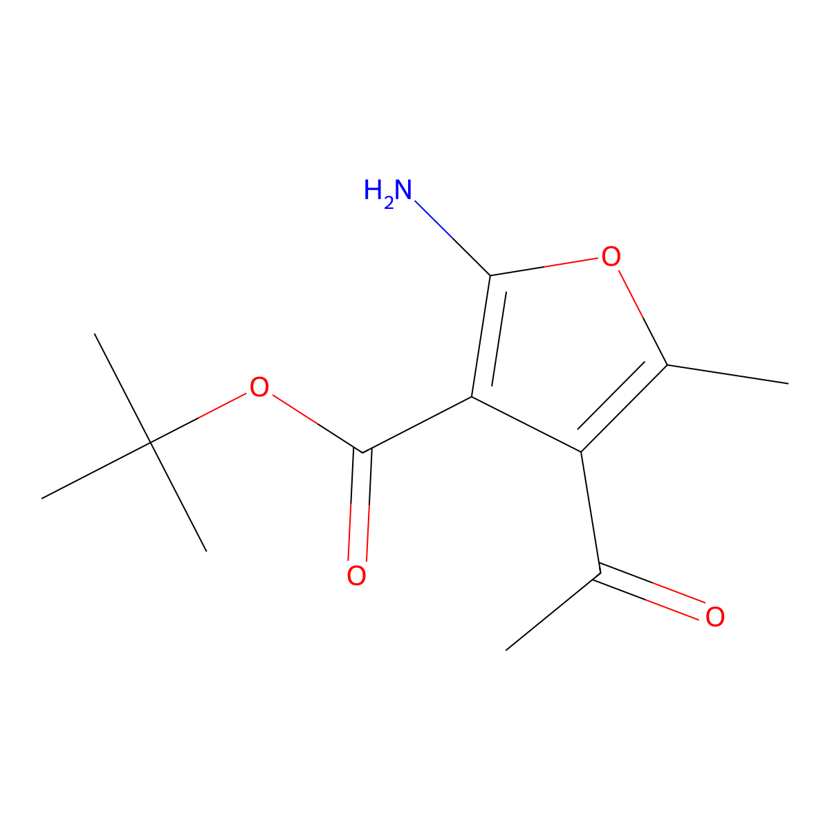 Tert-butyl 4-acetyl-2-amino-5-methylfuran-3-carboxylate molecular structure, CAS 2248390-13-6