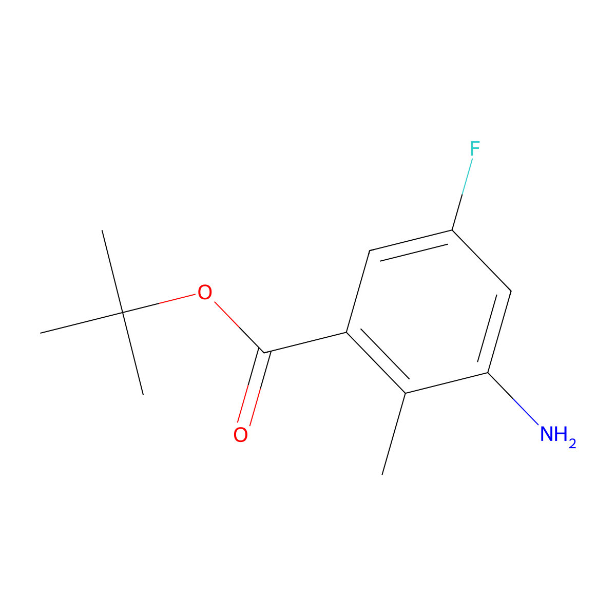 Tert-butyl 3-amino-5-fluoro-2-methylbenzoate molecular structure, CAS 2248393-76-0