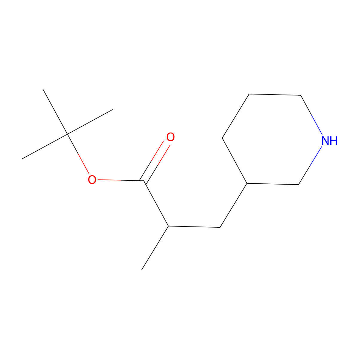 Tert-butyl 2-methyl-3-(piperidin-3-yl)propanoate molecular structure, CAS 2248394-23-0