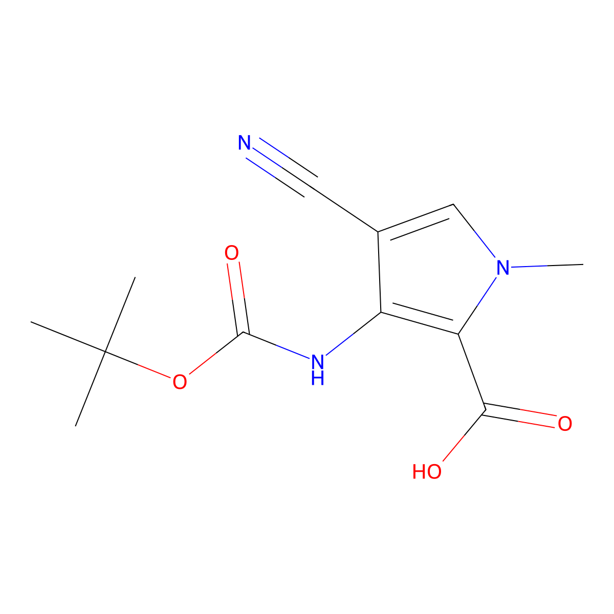 3-{[(tert-butoxy)carbonyl]amino}-4-cyano-1-methyl-1H-pyrrole-2-carboxylic acid molecular structure, CAS 2248395-57-3