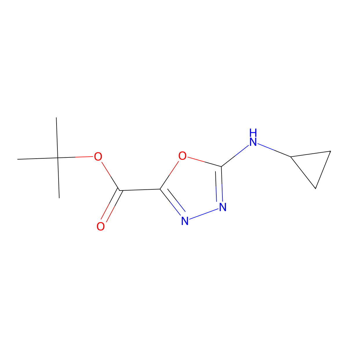 Tert-butyl 5-(cyclopropylamino)-1,3,4-oxadiazole-2-carboxylate molecular structure, CAS 2248396-26-9