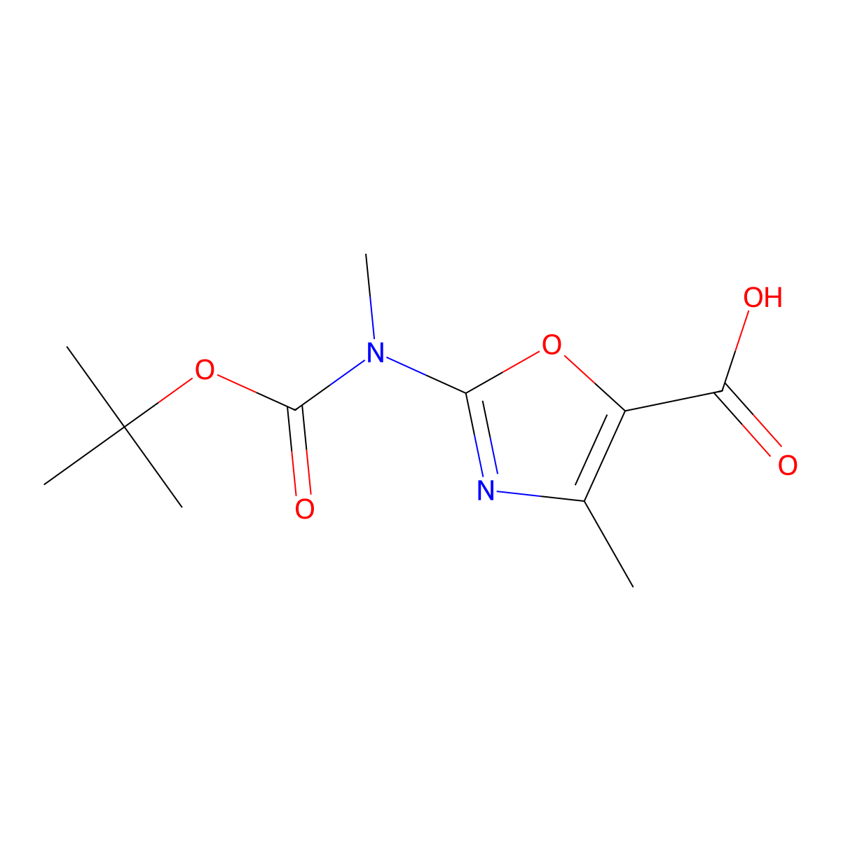 2-{[(Tert-butoxy)carbonyl](methyl)amino}-4-methyl-1,3-oxazole-5-carboxylic acid molecular structure, CAS 2248397-28-4