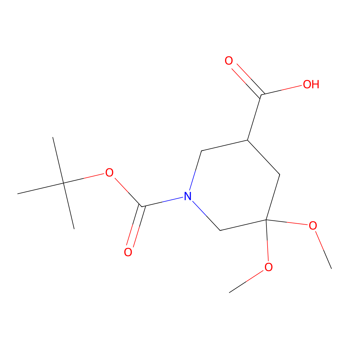 1-[(Tert-butoxy)carbonyl]-5,5-dimethoxypiperidine-3-carboxylic acid molecular structure, CAS 2248404-86-4