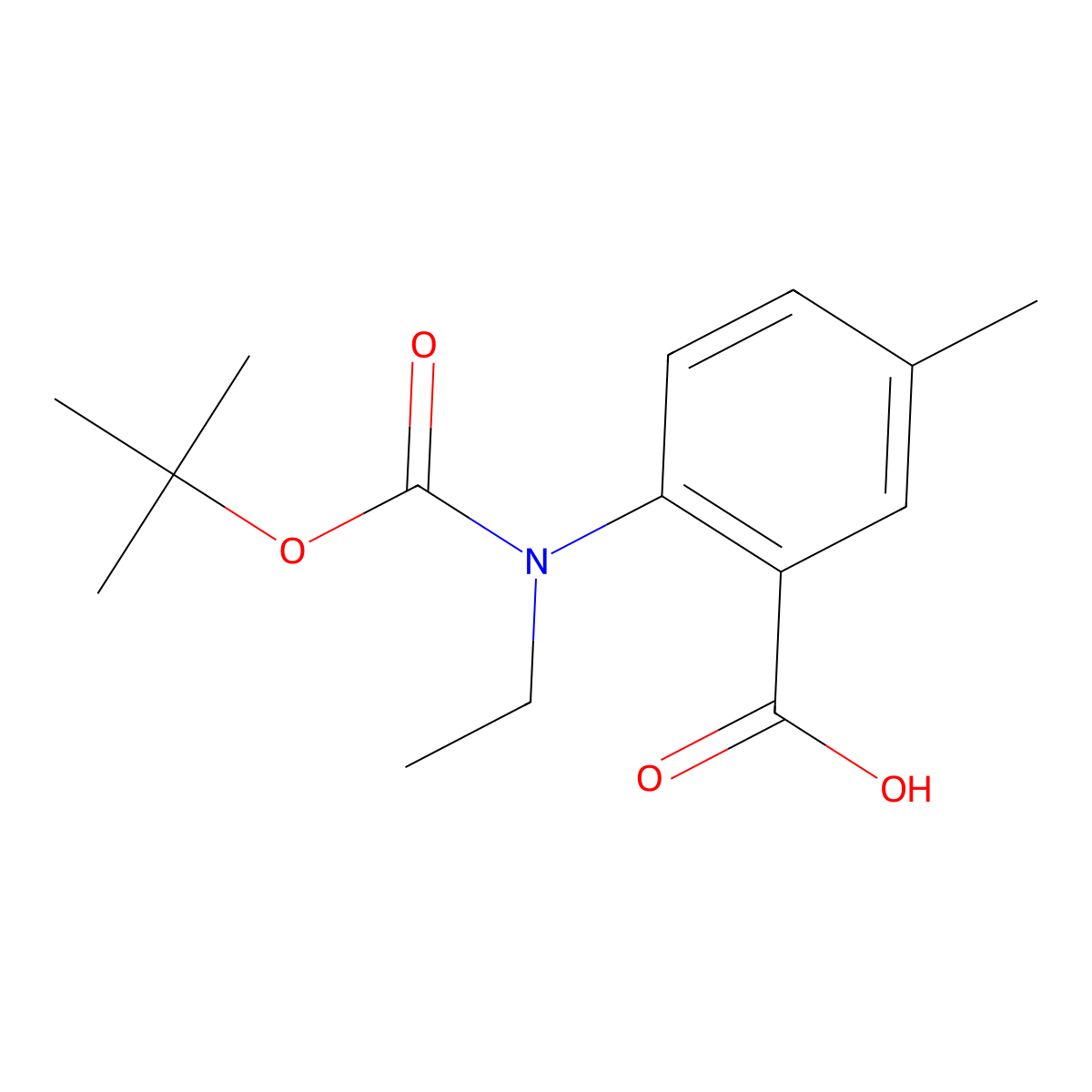 2-{[(Tert-butoxy)carbonyl](ethyl)amino}-5-methylbenzoic acid molecular structure, CAS 2248405-29-8