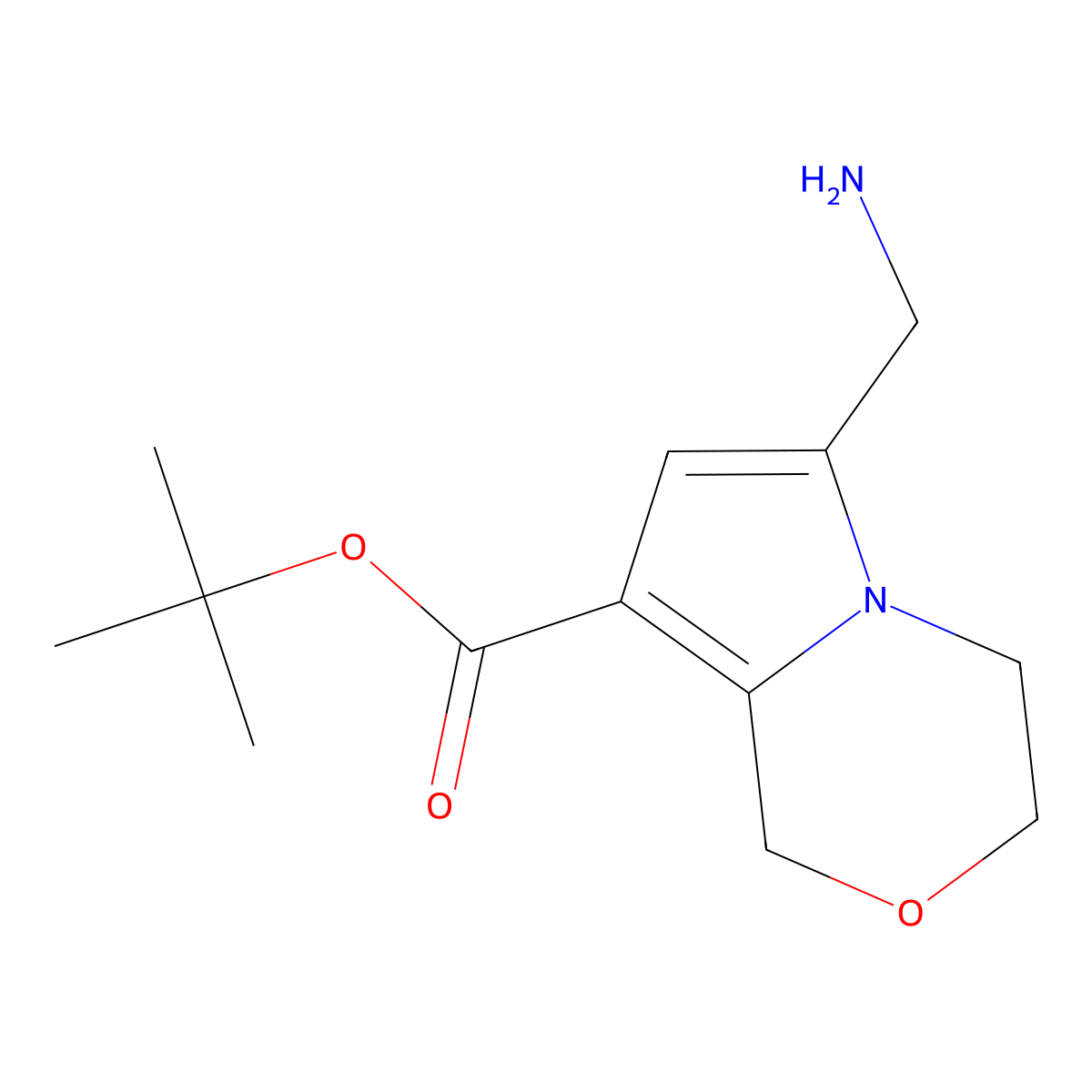 tert-butyl 6-(aminomethyl)-1H,3H,4H-pyrrolo[2,1-c][1,4]oxazine-8-carboxylate molecular structure, CAS 2248408-77-5