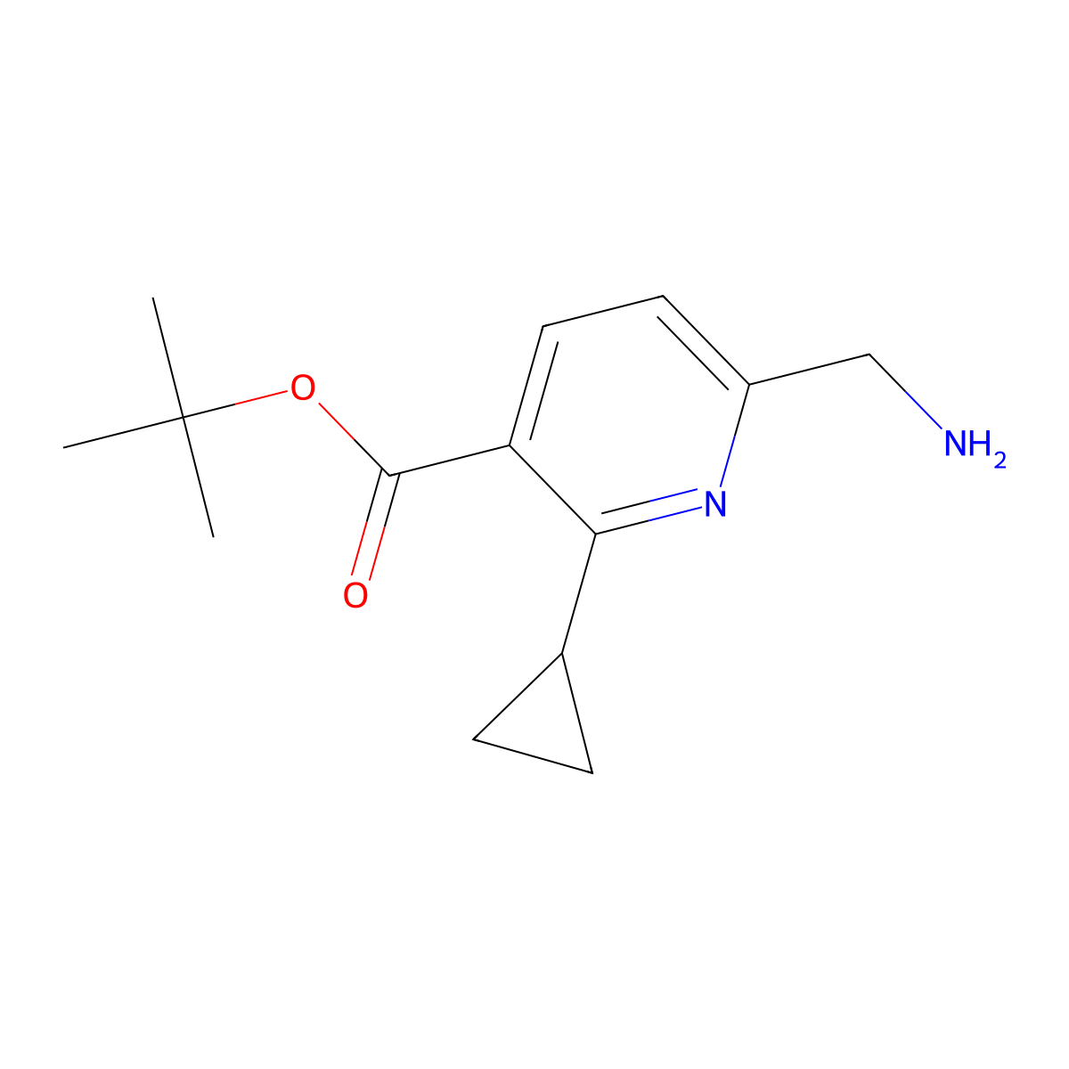 Tert-butyl 6-(aminomethyl)-2-cyclopropylpyridine-3-carboxylate molecular structure, CAS 2248409-03-0