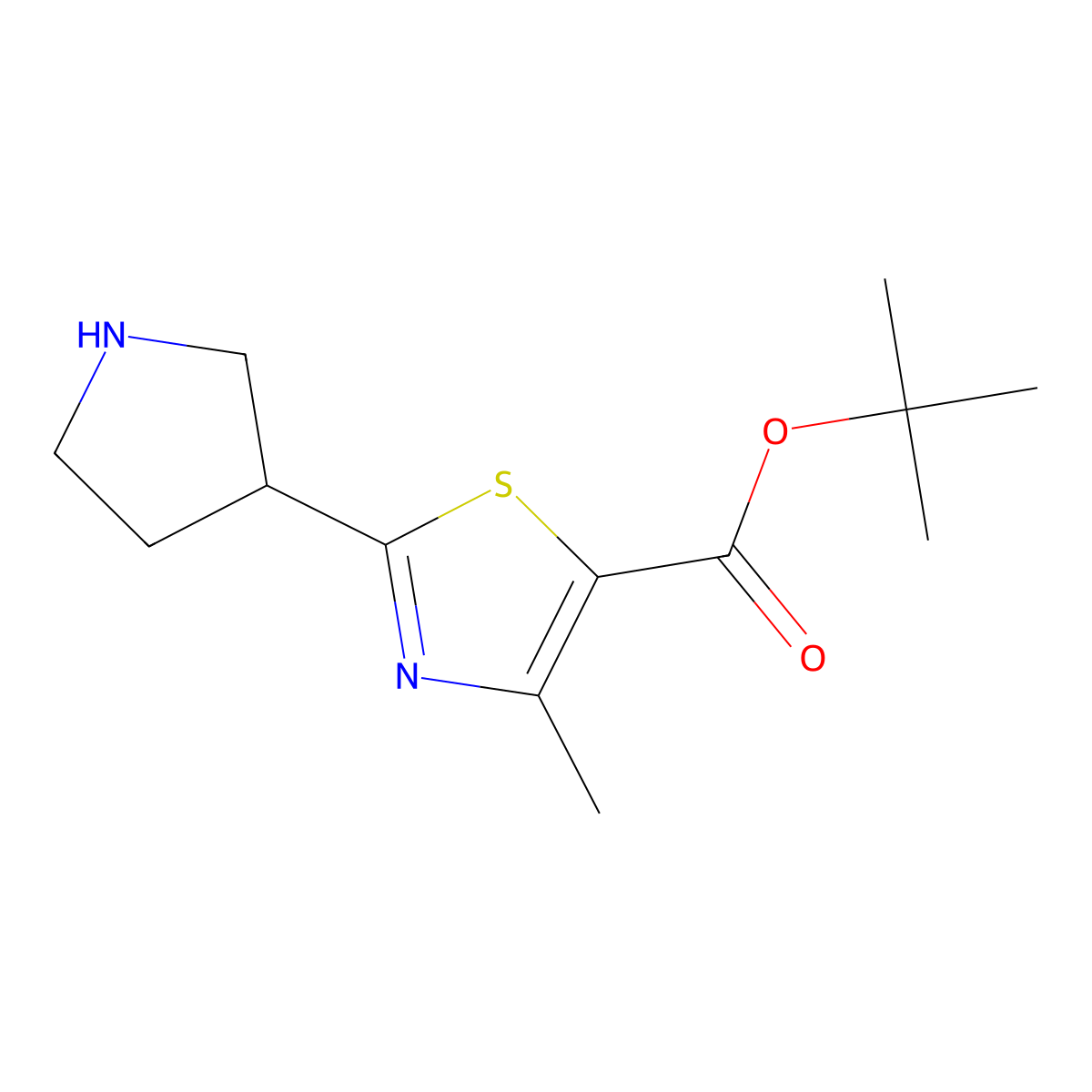 Tert-butyl 4-methyl-2-(pyrrolidin-3-yl)-1,3-thiazole-5-carboxylate molecular structure, CAS 2248409-62-1