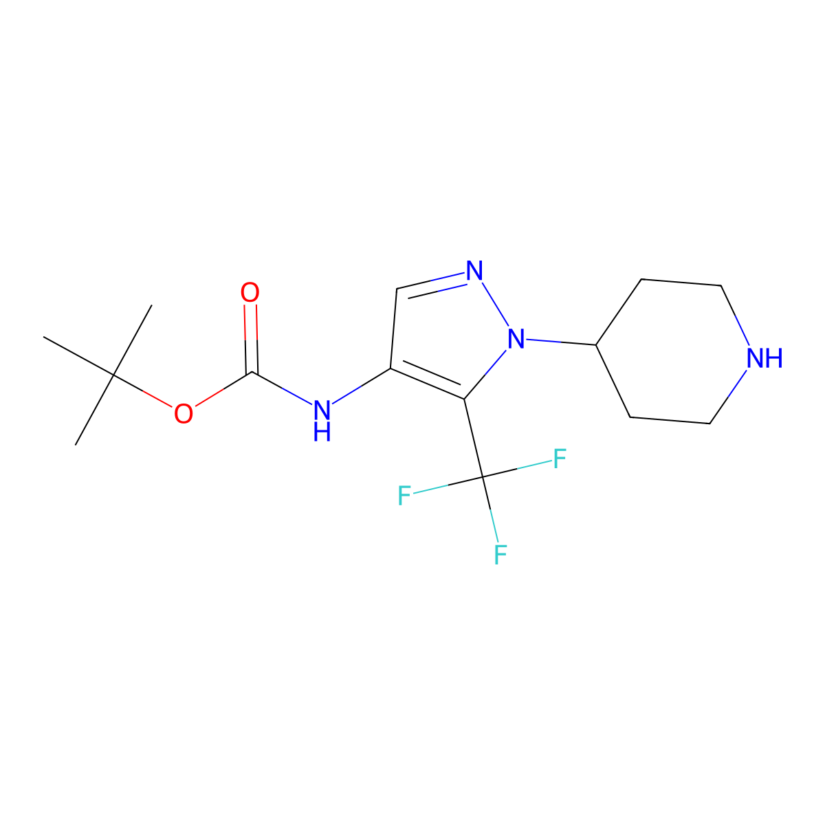 tert-butyl N-(1-(piperidin-4-yl)-5-(trifluoromethyl)-1H-pyrazol-4-yl)carbamate molecular structure, CAS 2248409-69-8