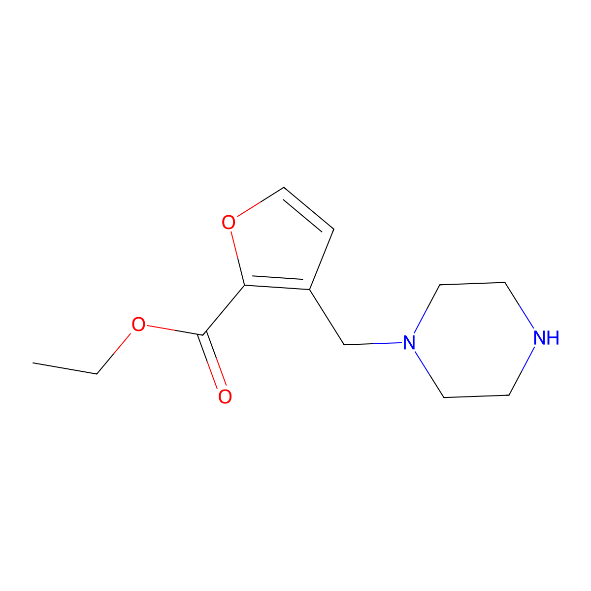 Ethyl 3-[(piperazin-1-yl)methyl]furan-2-carboxylate molecular structure, CAS 2248409-72-3