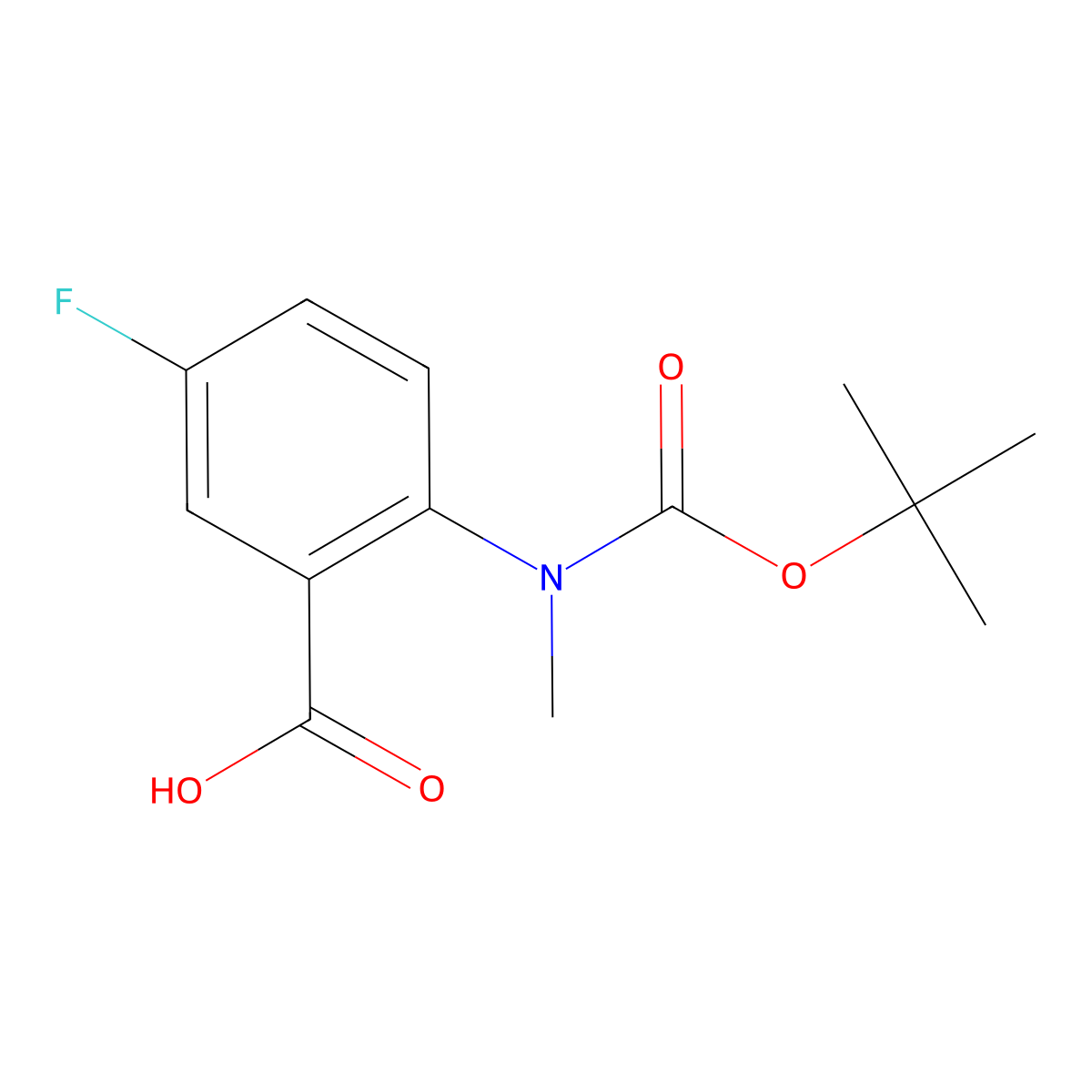 2-{[(Tert-butoxy)carbonyl](methyl)amino}-5-fluorobenzoic acid molecular structure, CAS 2248410-67-3