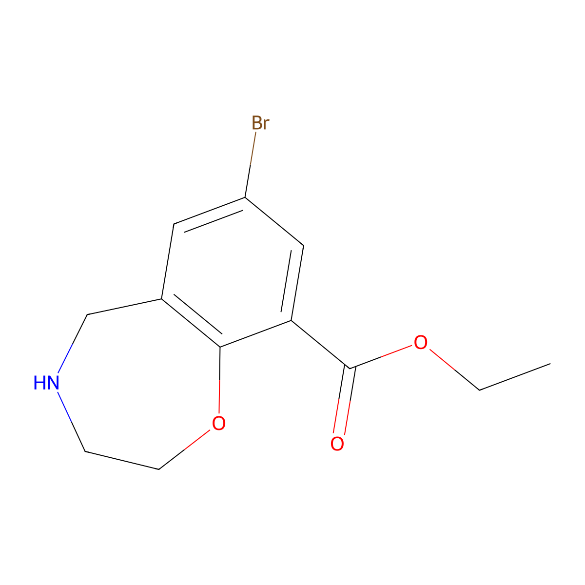 Ethyl 7-bromo-2,3,4,5-tetrahydro-1,4-benzoxazepine-9-carboxylate molecular structure, CAS 2248411-12-1