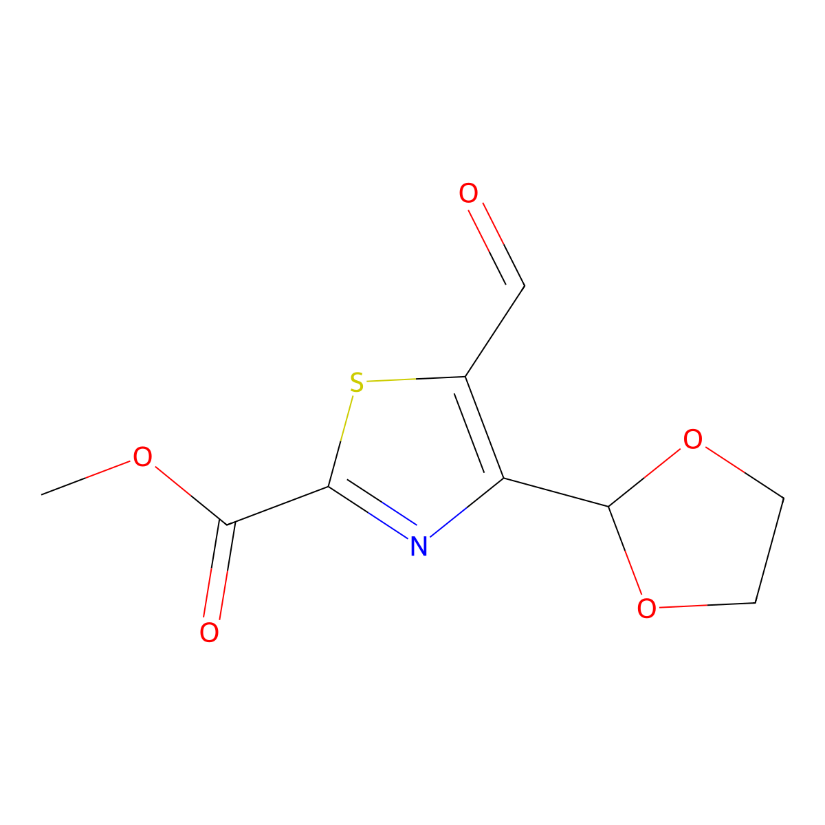 Methyl4-(1,3-dioxolan-2-yl)-5-formyl-1,3-thiazole-2-carboxylate molecular structure, CAS 2248411-79-0