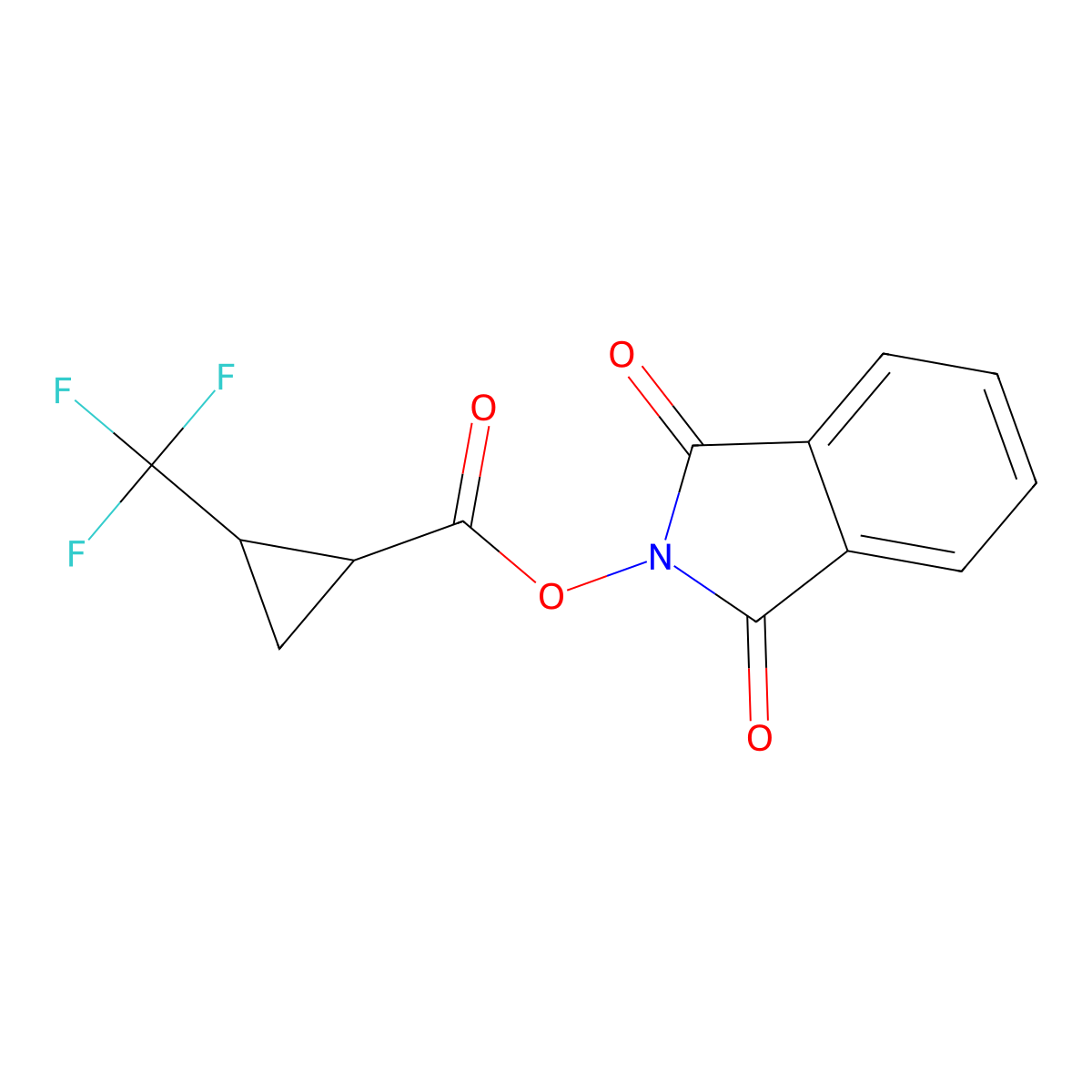 rac-1,3-dioxo-2,3-dihydro-1H-isoindol-2-yl(1R,2R)-2-(trifluoromethyl)cyclopropane-1-carboxylate,trans molecular structure, CAS 2248413-94-5