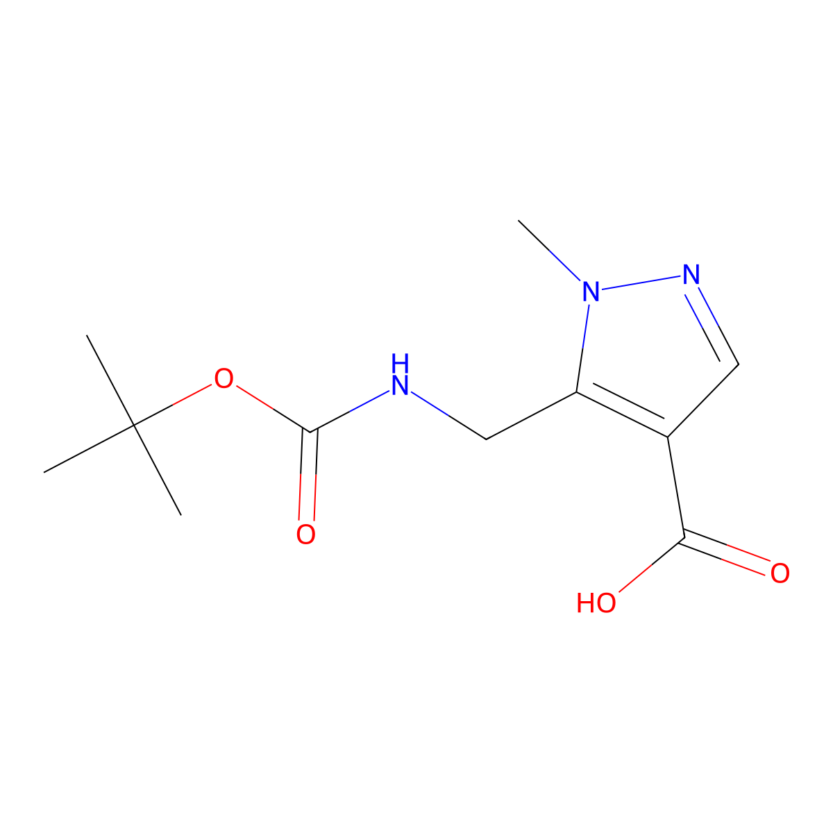 5-((((tert-butoxy)carbonyl)amino)methyl)-1-methyl-1H-pyrazole-4-carboxylic acid molecular structure, CAS 2248413-98-9
