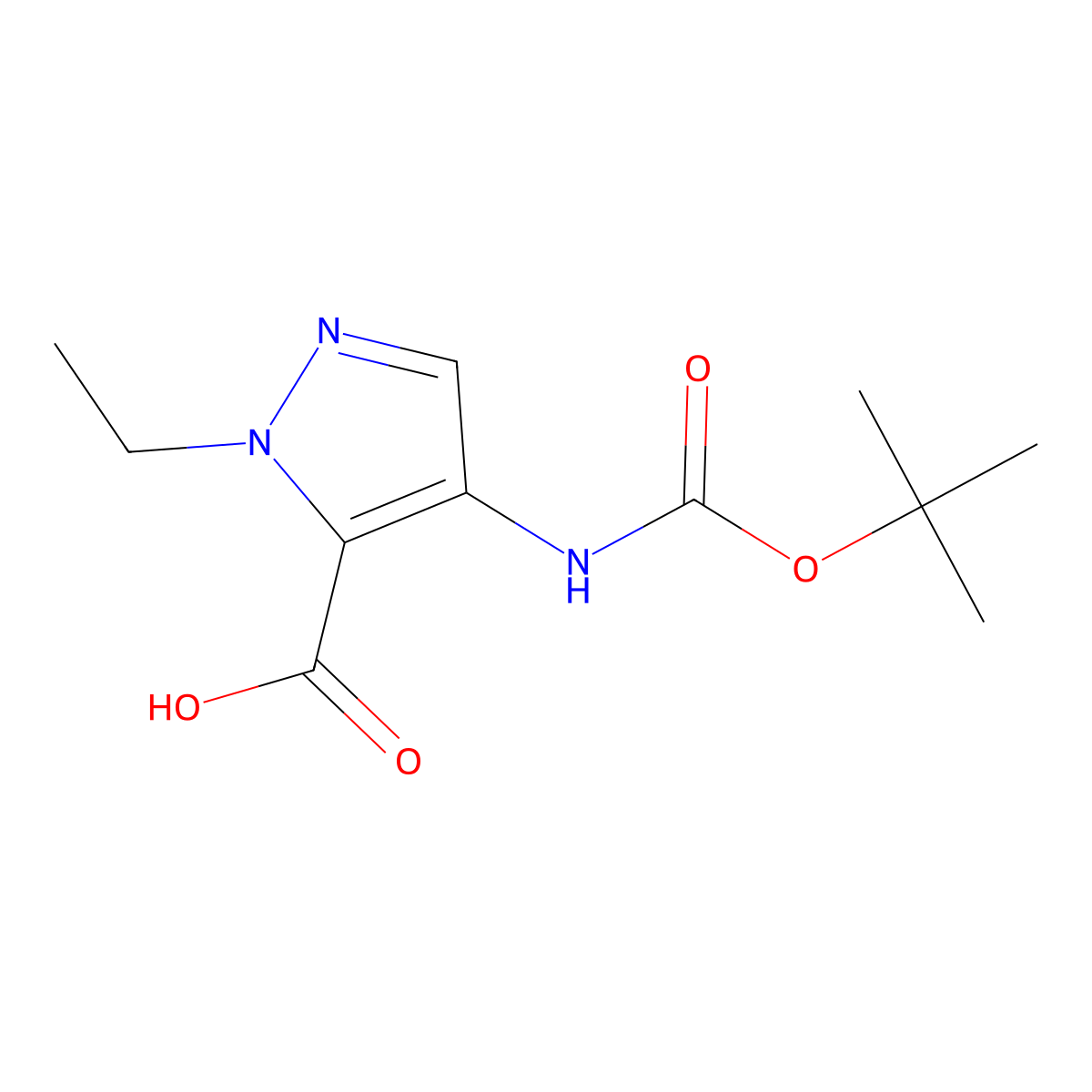 4-{[(tert-butoxy)carbonyl]amino}-1-ethyl-1H-pyrazole-5-carboxylic acid molecular structure, CAS 2248416-55-7