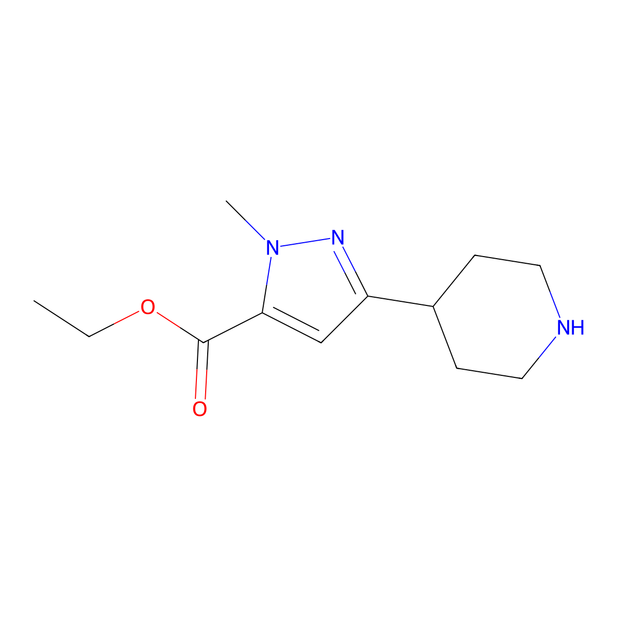 ethyl 1-methyl-3-(piperidin-4-yl)-1H-pyrazole-5-carboxylate molecular structure, CAS 2248417-73-2