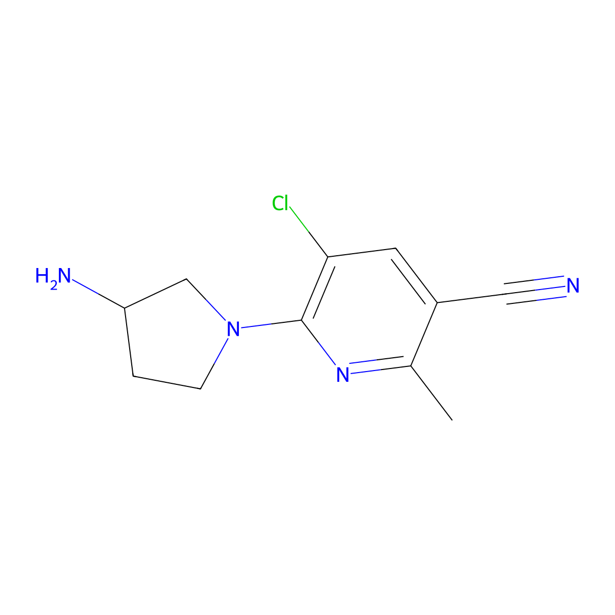 6-[(3R)-3-aminopyrrolidin-1-yl]-5-chloro-2-methylpyridine-3-carbonitrile molecular structure, CAS 2248555-31-7