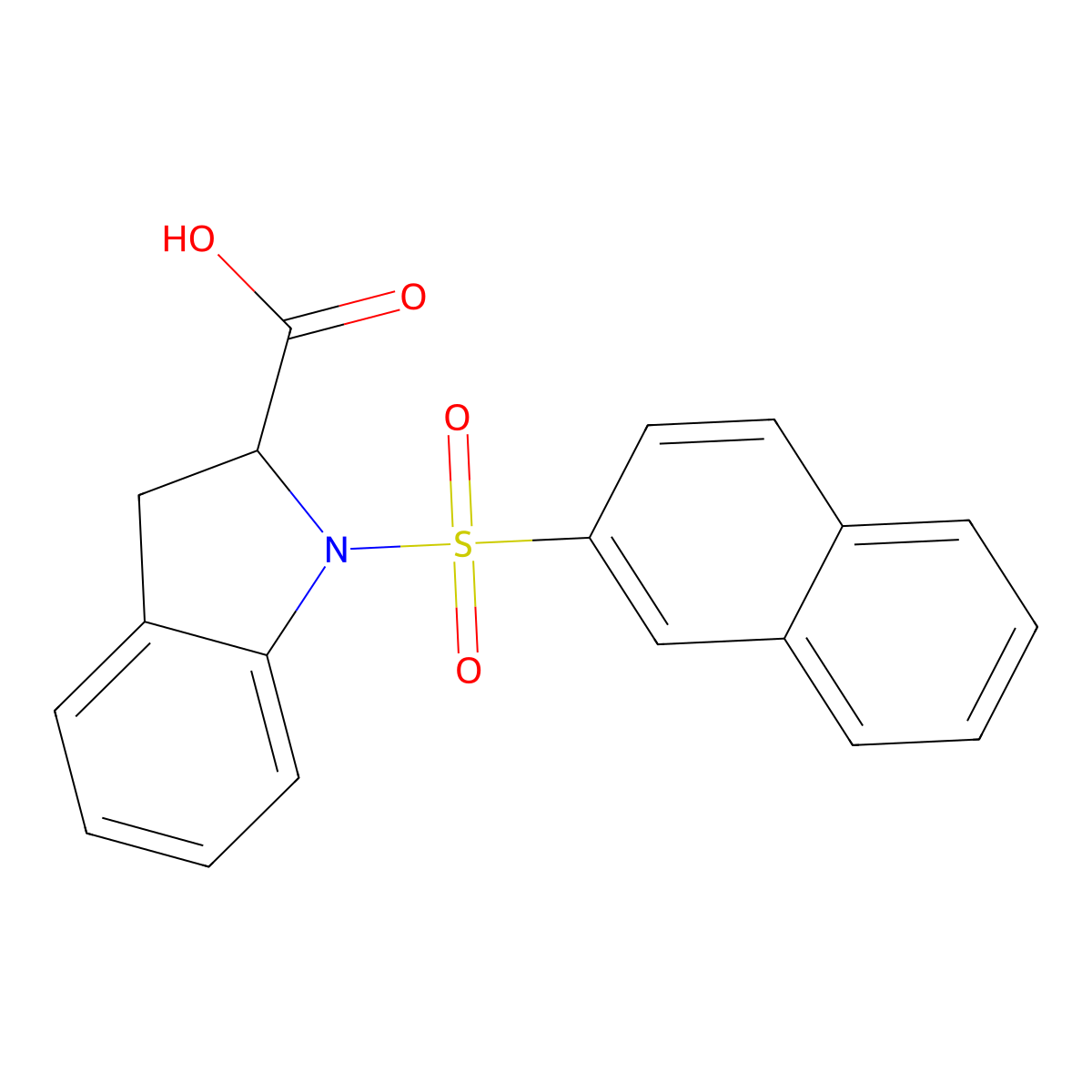 1-Naphthalen-2-ylsulfonyl-2,3-dihydroindole-2-carboxylic acid molecular structure, CAS 2248661-70-1