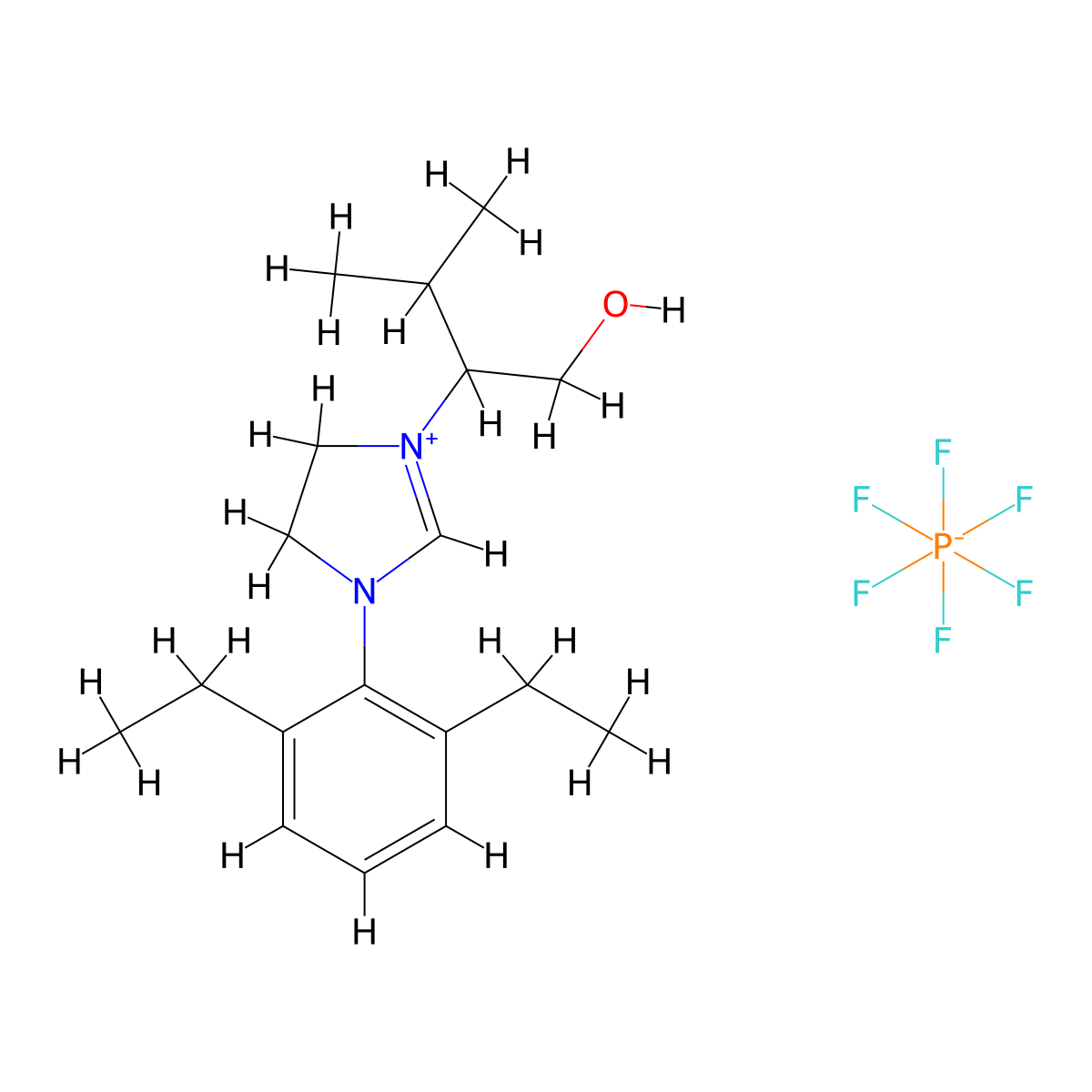 (S)-3-(2,6-Diethylphenyl)-1-(1-hydroxy-3-methylbutan-2-yl)-4,5-dihydro-1H-imidazol-3-ium hexafluorophosphate(V) molecular structure, CAS 2248771-38-0