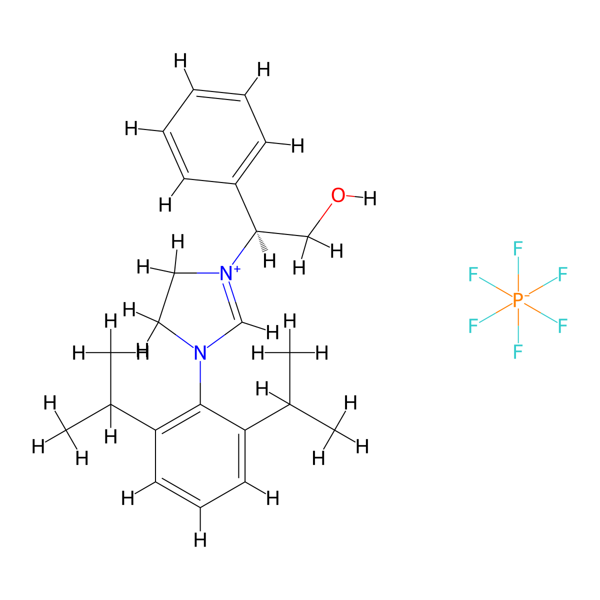 (S)-3-(2,6-Diisopropylphenyl)-1-(2-hydroxy-1-phenylethyl)-4,5-dihydro-1H-imidazol-3-ium hexafluorophosphate(V) molecular structure, CAS 2248771-39-1