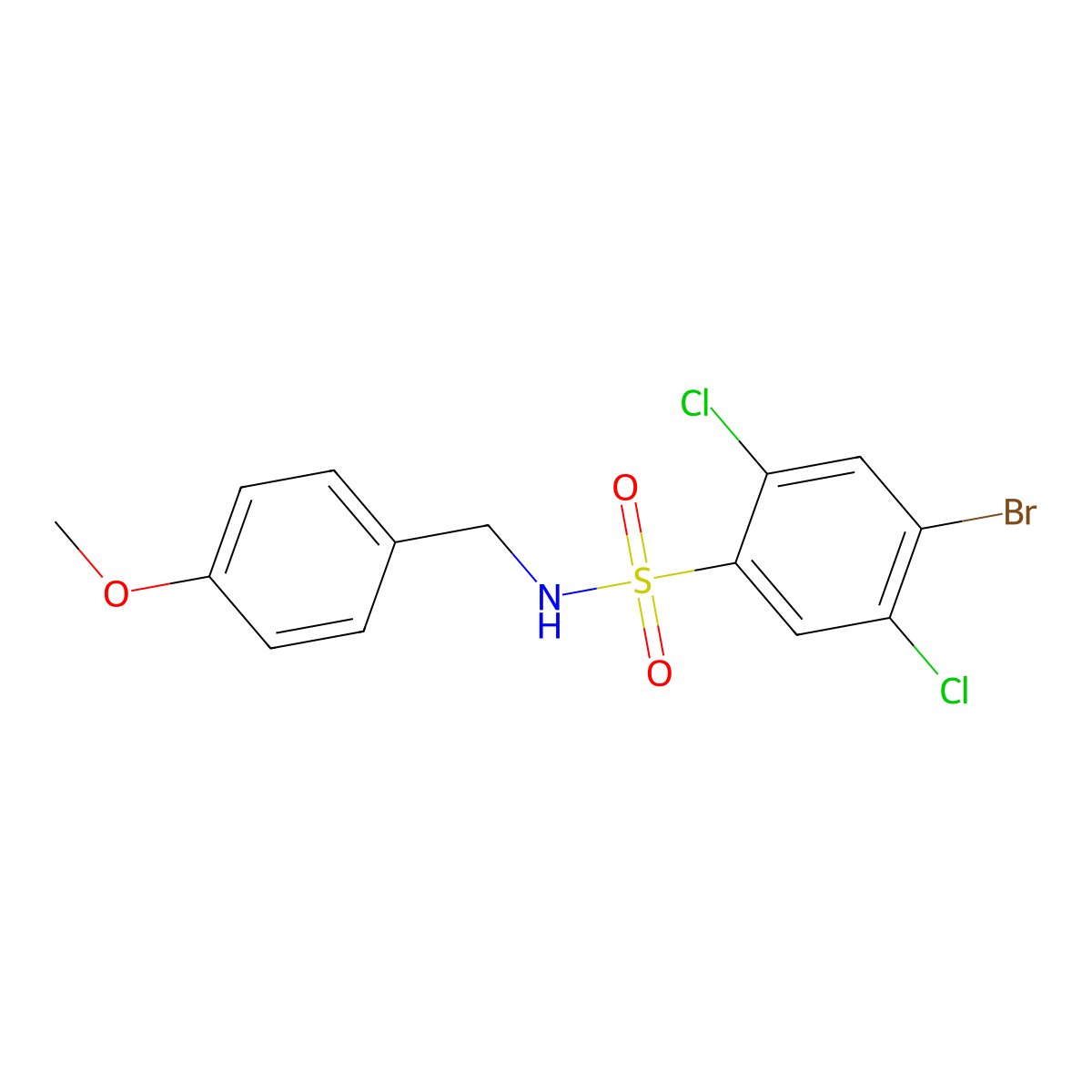 4-bromo-2,5-dichloro-N-[(4-methoxyphenyl)methyl]benzene-1-sulfonamide molecular structure, CAS 2248775-65-5